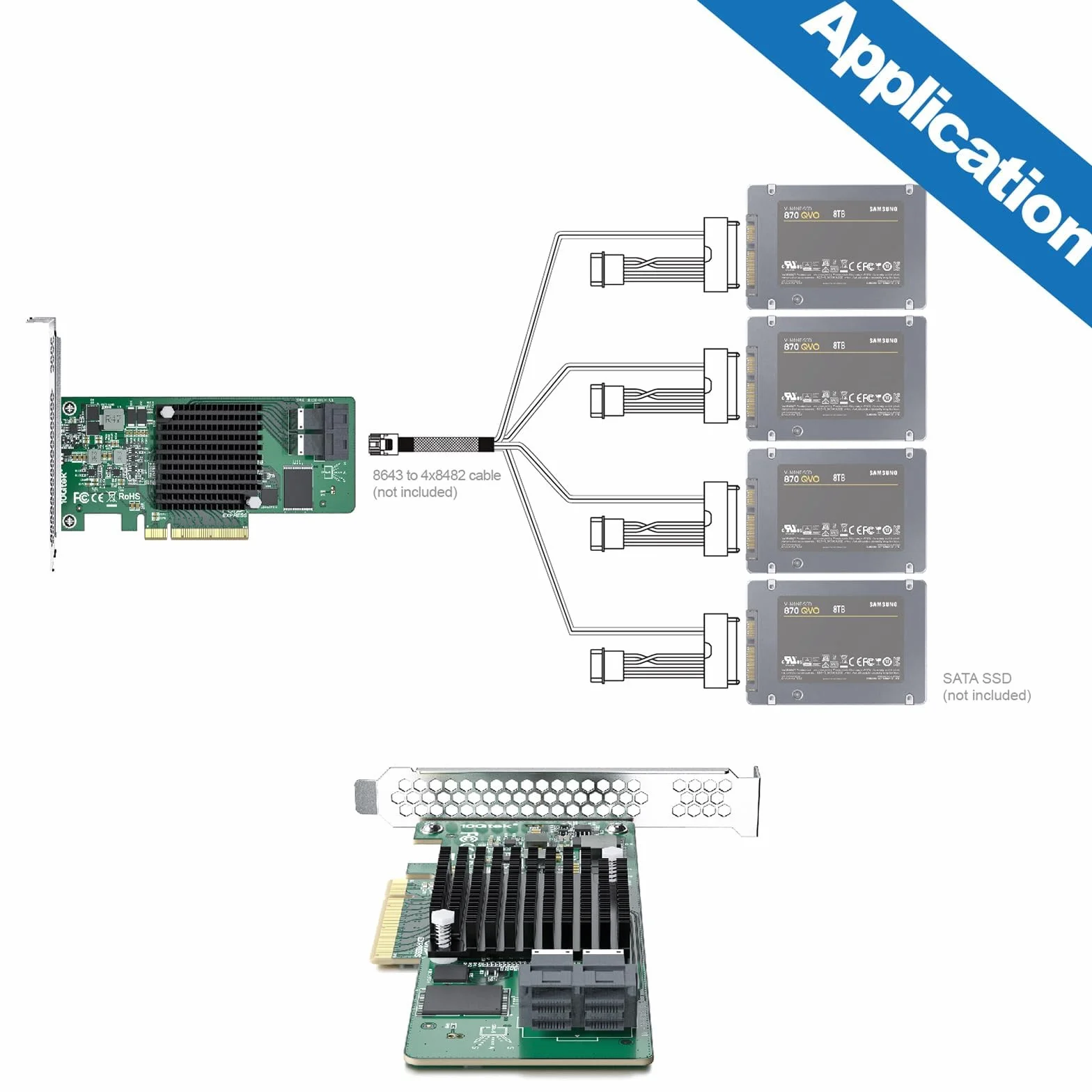 Scheda controller PCIe interno 12G, scheda HBA SATA+SAS a 8 porte 12Gb/s, chip 3008 di Broadcom, PCI Express 3.0 X8, 2 porte mini SAS SFF-8643, come 9300-8I con staffa a basso profilo