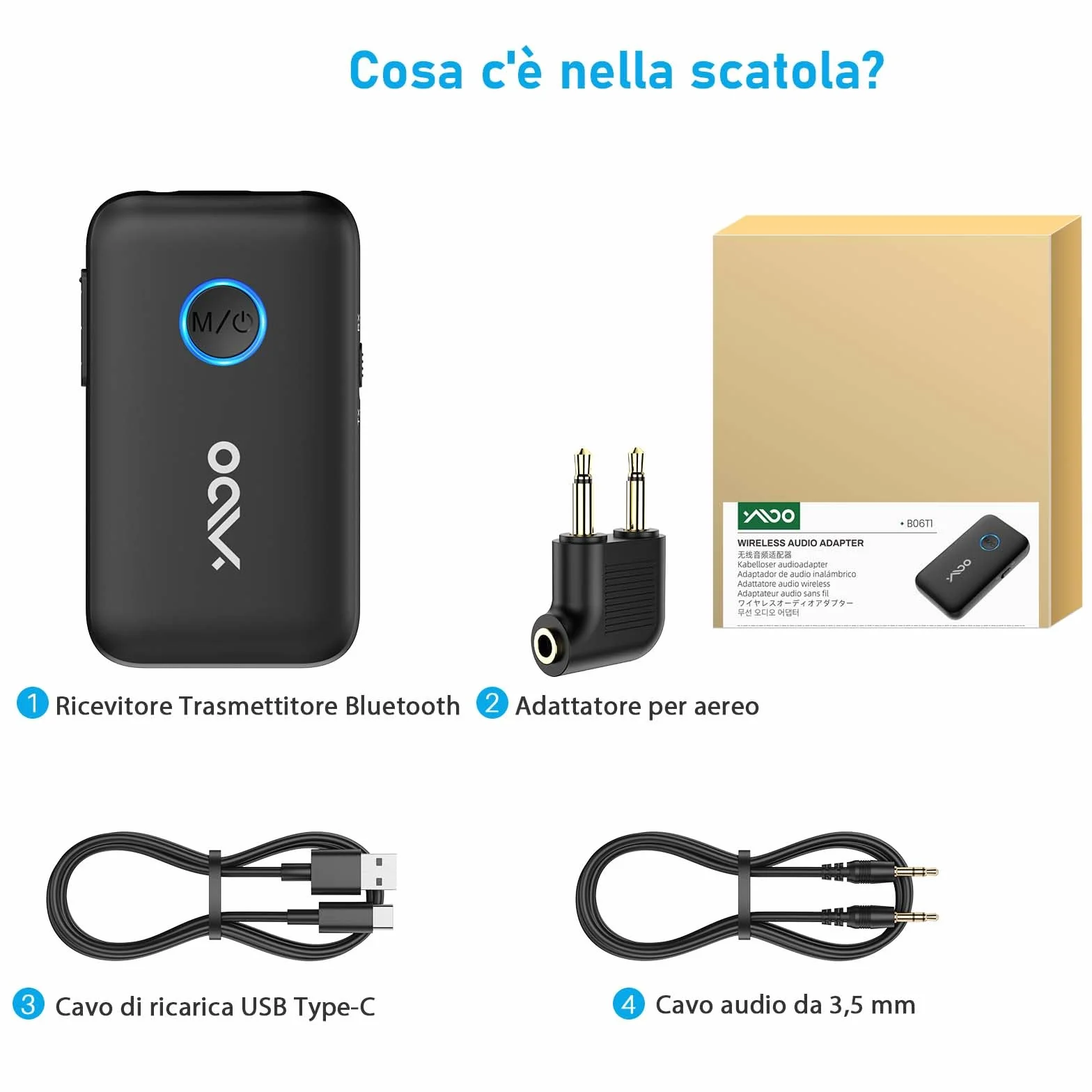 YMOO Trasmettitore Ricevitore Bluetooth 5.3 per TV to 2 Cuffie, Bluetooth Wireless HiFi Audio Trasmettitore Aptx a Bassa Latenza, Adattatore con 3.5mm Jack AUX per Aereo/PC (Nero)