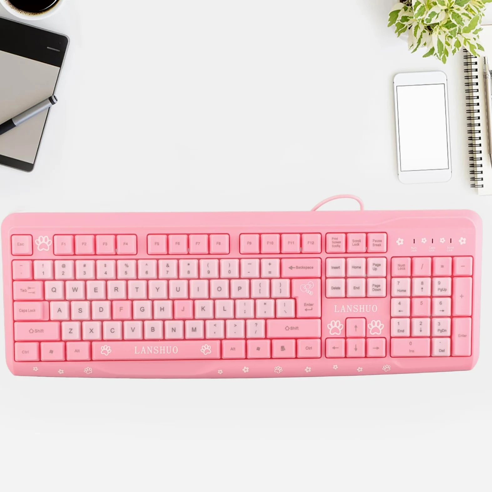 Dioche Sanrio Tastiera Rosa Tastiera Usb Wired Ultrasottile Carino Cartoon Per Casa Ufficio Laptop Computer Universale (Rosa)