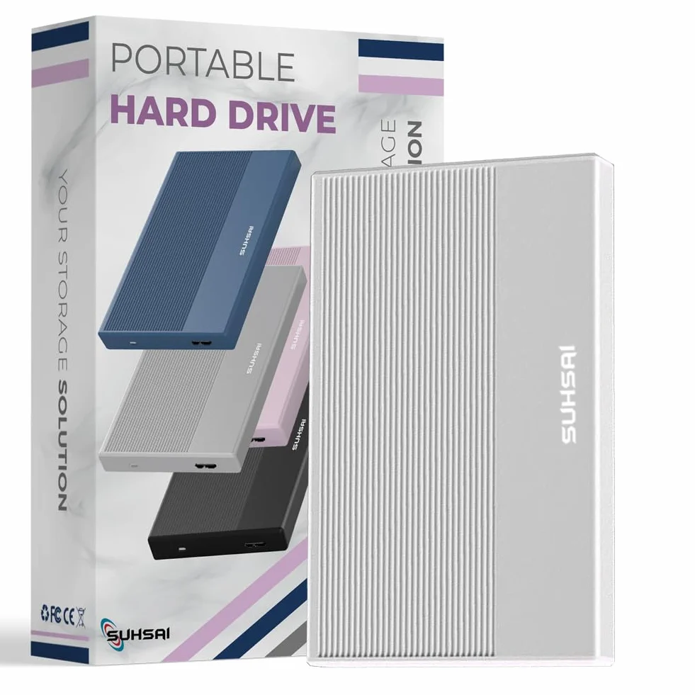 SUHSAI Disco Rigido Esterno 250 GB HDD Backup Dati 2,5" USB 3.0 Portatile Argento
