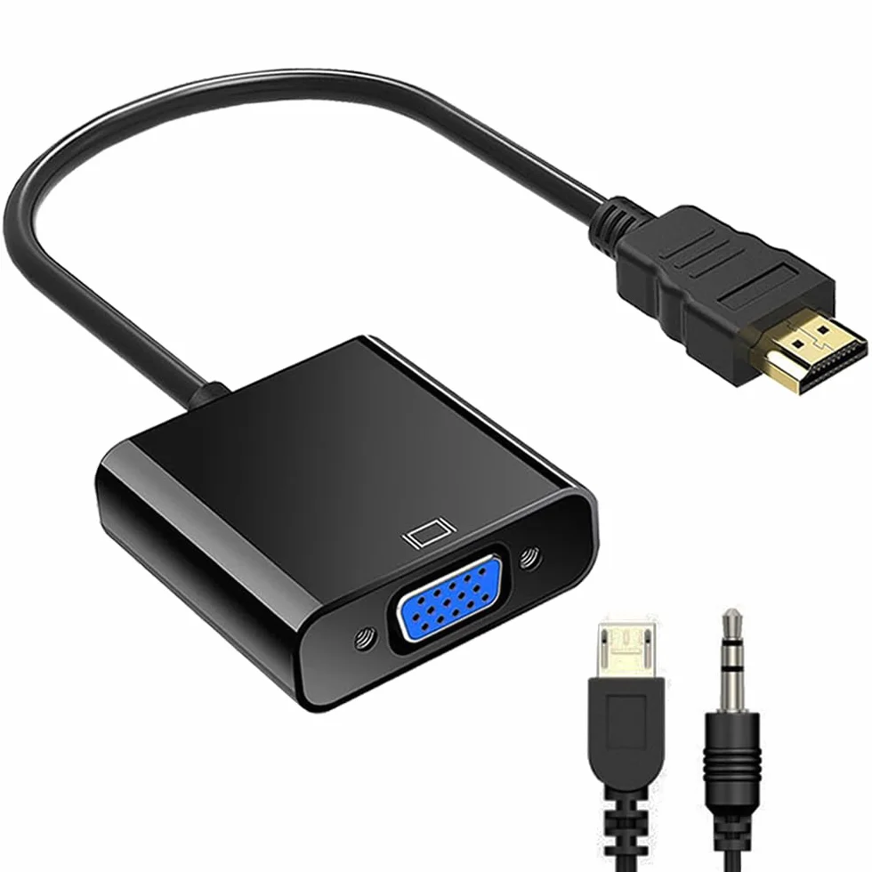 Adattatore HDMI a VGA, Unidirezionale HDMI Computer a VGA Monitor, con Interfaccia Audio/Alimentazione e cavo, Compatibile con Computer, Laptop, Monitor, Proiettore, HDTV, Chromebook