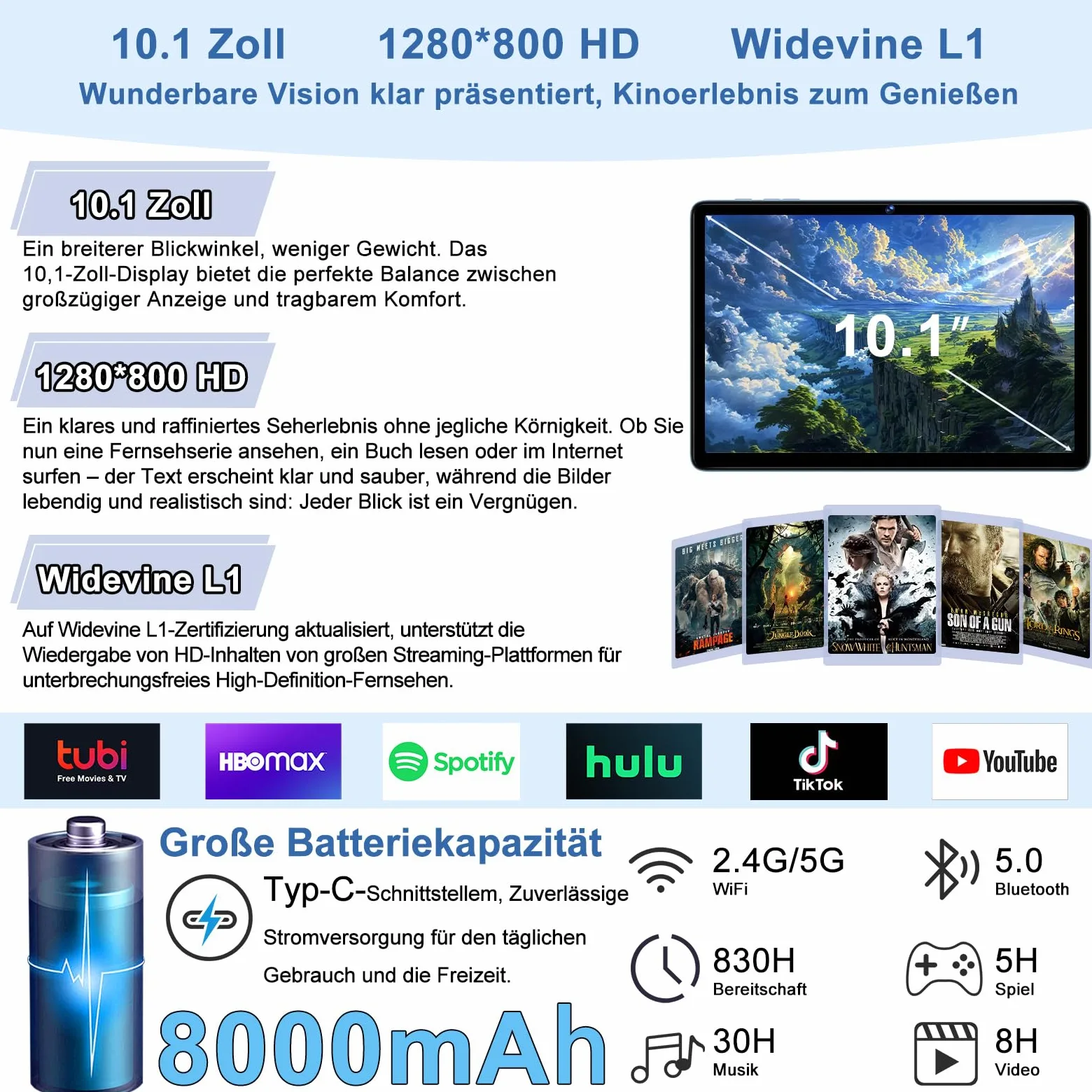 Tablet Android 15 Gemini AI 10,1 pollici,30GB RAM+128GB ROM,Widevine L1,blu | tablet con tastiera, mouse e custodia di protezione,Octa-Core, Wi-Fi 6, 8000mAh, jack audio 3,5 mm, GPS