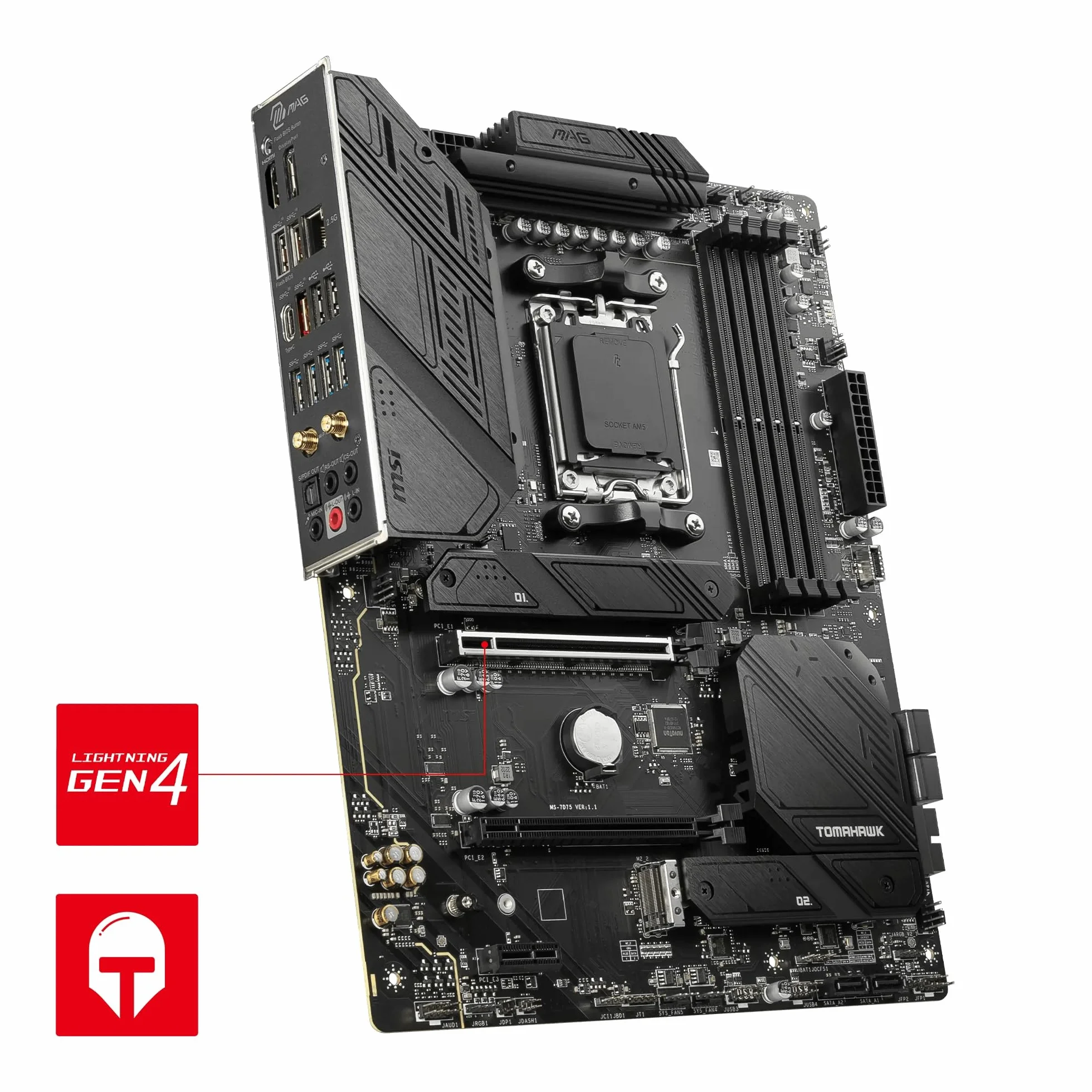 MSI MAG B650 TOMAHAWK WIFI scheda madre, ATX - Supporta i processori AMD Ryzen 7000, AM5-14 fasi Duet Rail da 80A, DDR5 fino a 6400+MHz/OC, 2 x PCIe 4.0 x16, 3 x M.2 Gen4, Wi-Fi 6E