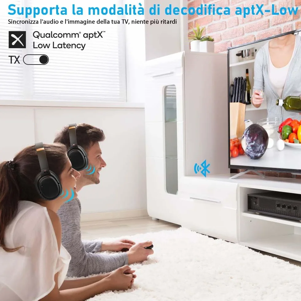 YMOO Trasmettitore Ricevitore Bluetooth 5.3 per TV to 2 Cuffie, Bluetooth Wireless HiFi Audio Trasmettitore Aptx a Bassa Latenza, Adattatore con 3.5mm Jack AUX per Aereo/PC (Nero)