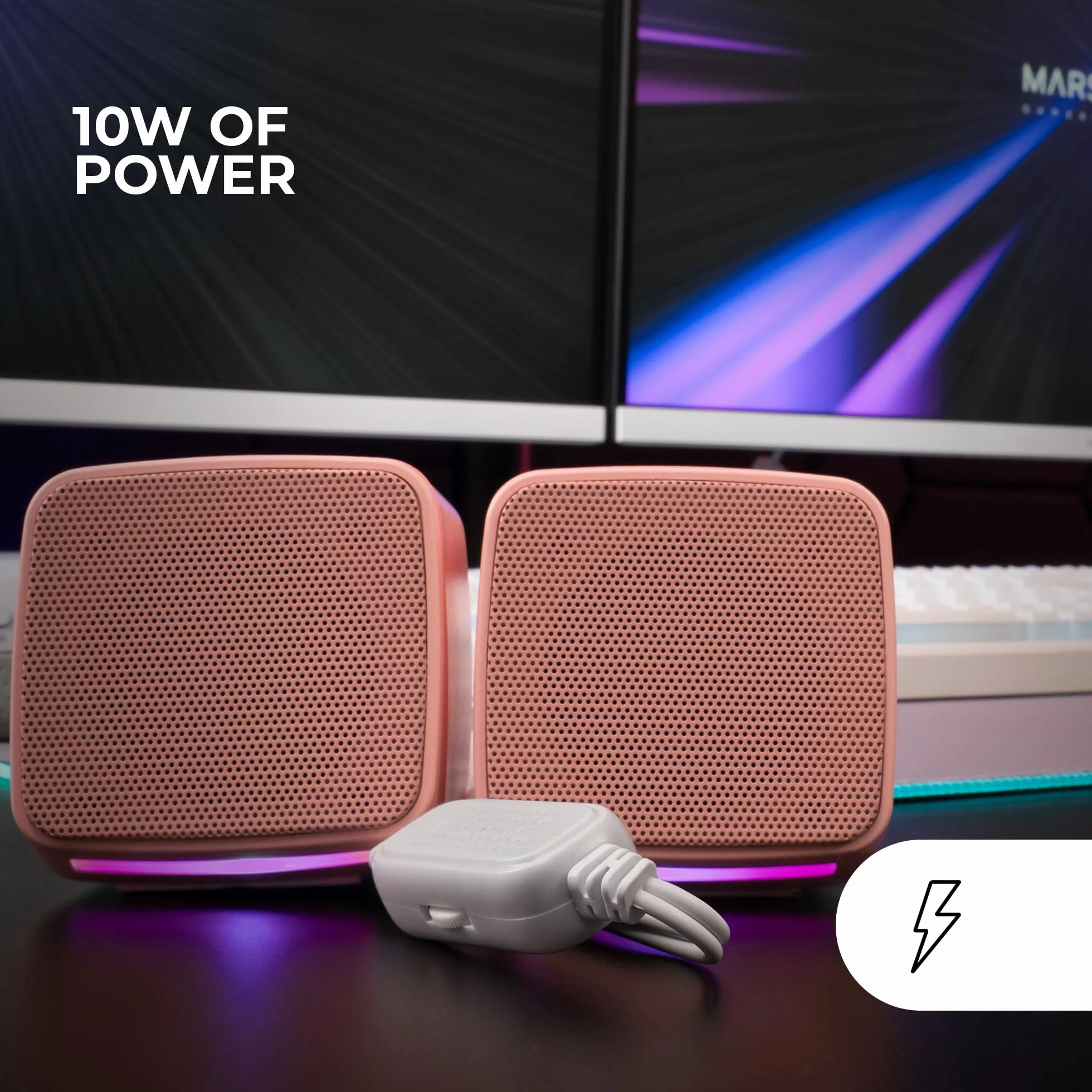 MARSGAMING MS-PRO, Altoparlanti Compatti 10W, RGB Flow Dinamica, Altoparlante PC con Controllo del Volume e Ingresso Jack 3.5mm, Altoparlanti Gaming Compatibili PC/Mac/Smartphone/Tablet, Rosa