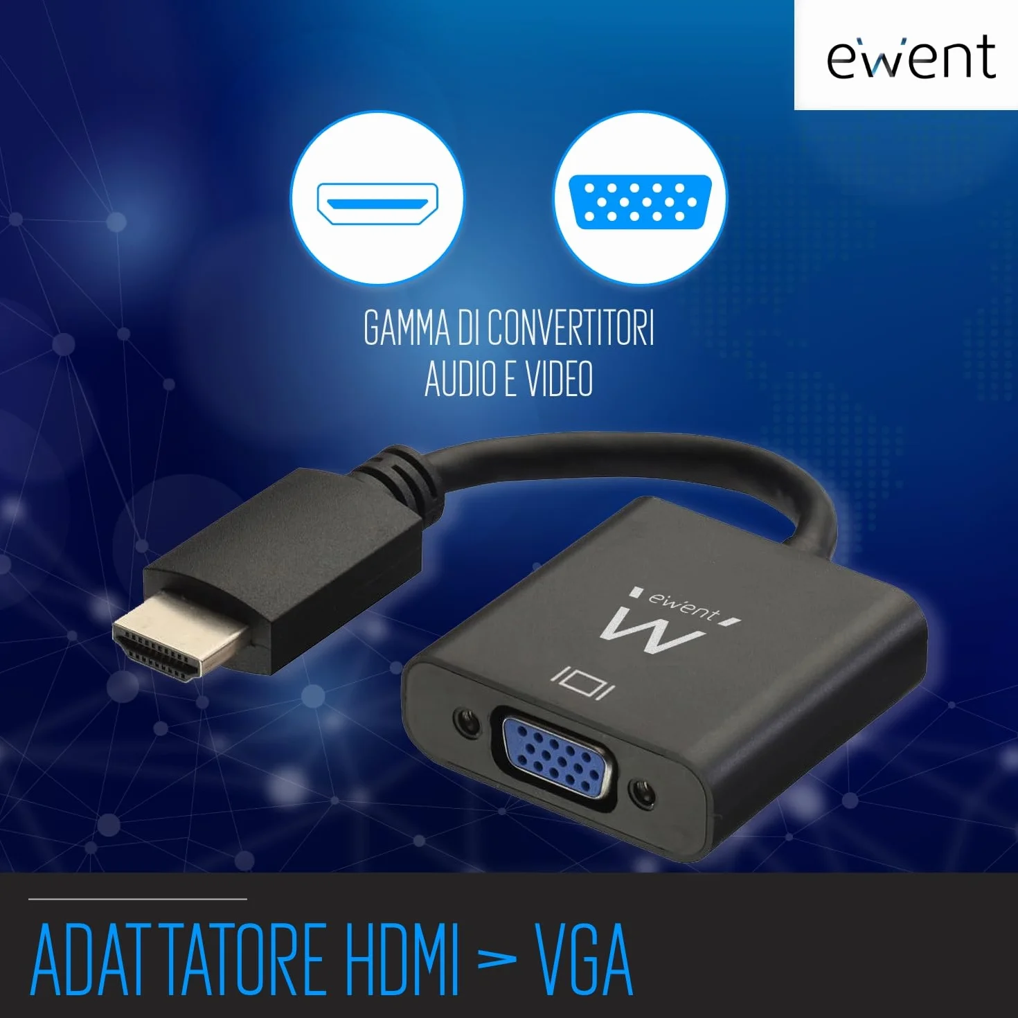 Ewent EW9864 - Convertitore HDMI a VGA (maschio a femmina) adattatore per computer, desktop, laptop, PC, monitor, proiettore, HDTV, Chromebook, Raspberry Pi, Roku, Xbox e altro-Nero