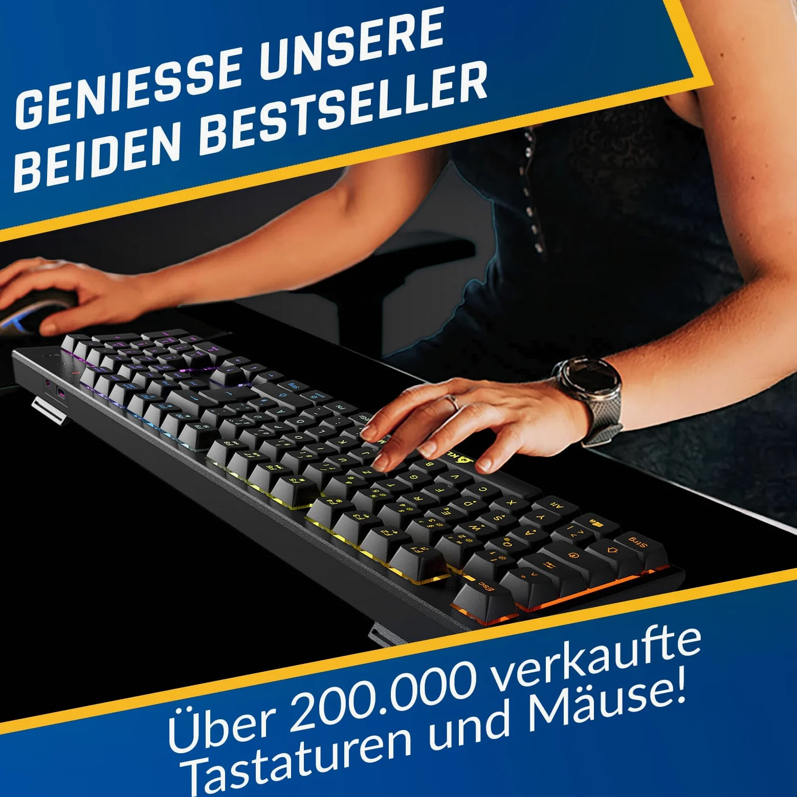 KLIM Blaze & Chroma - Set tastiera senza fili QWERTZ piatto, ergonomico, tastiera per mouse per PC, batteria integrata e durevole