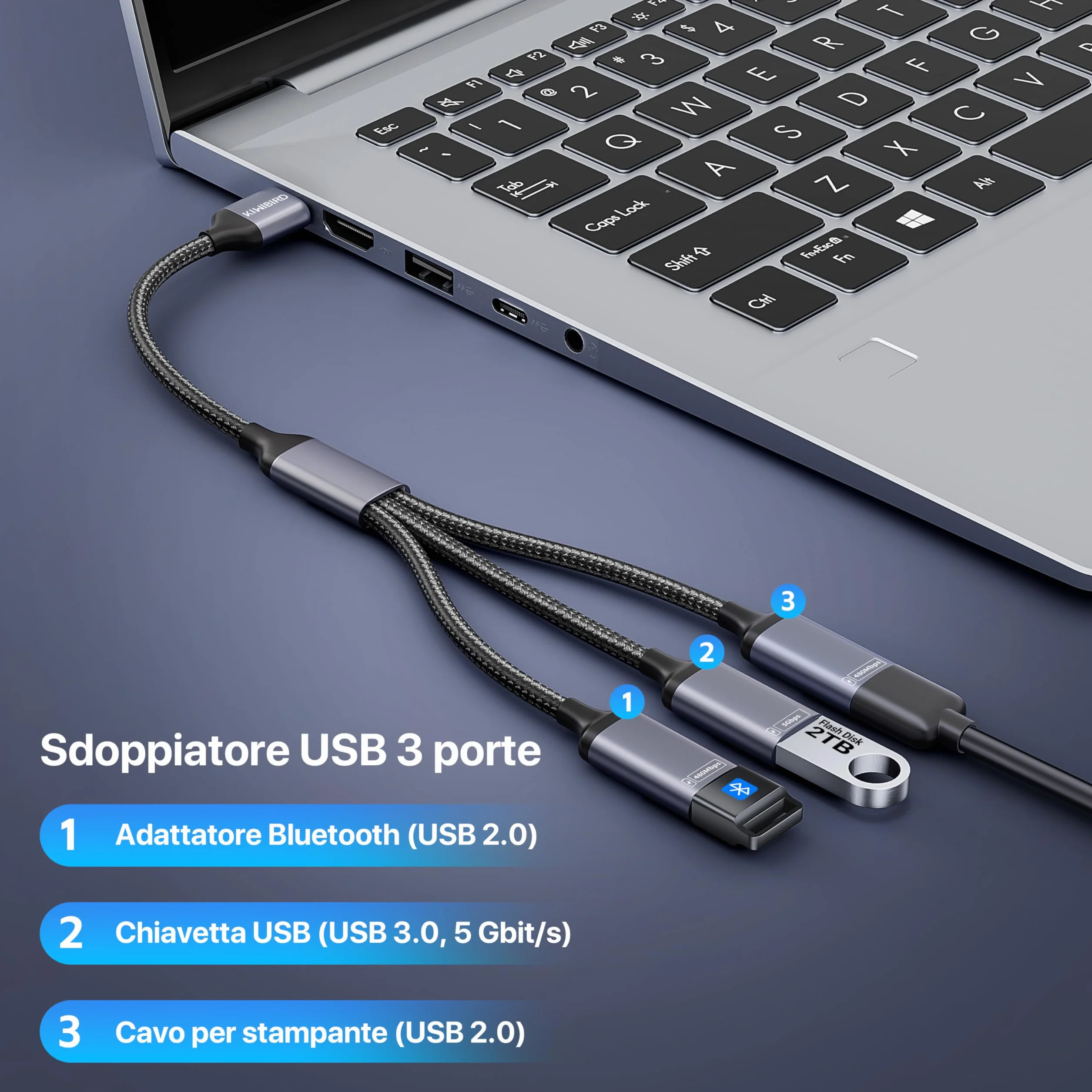 Sdoppiatore USB 3.0, splitter USB 2.0, cavo USB doppio maschio uscita femmina per ricarica, alimentazione e dati compatibile con PC portatile, TV, Mac, PS5 PS4, Xbox, mouse tastiera, stampante