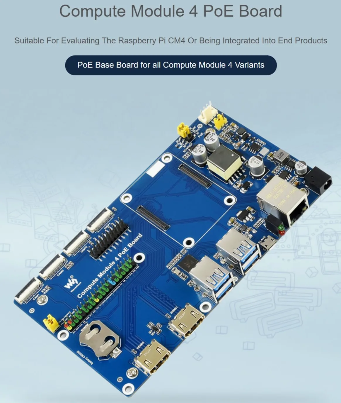 TUOPUONE Compute Module 4 Dev Kit compatibile con Raspberry Pi con scheda PoE Wave-share senza touchscreen da 7"