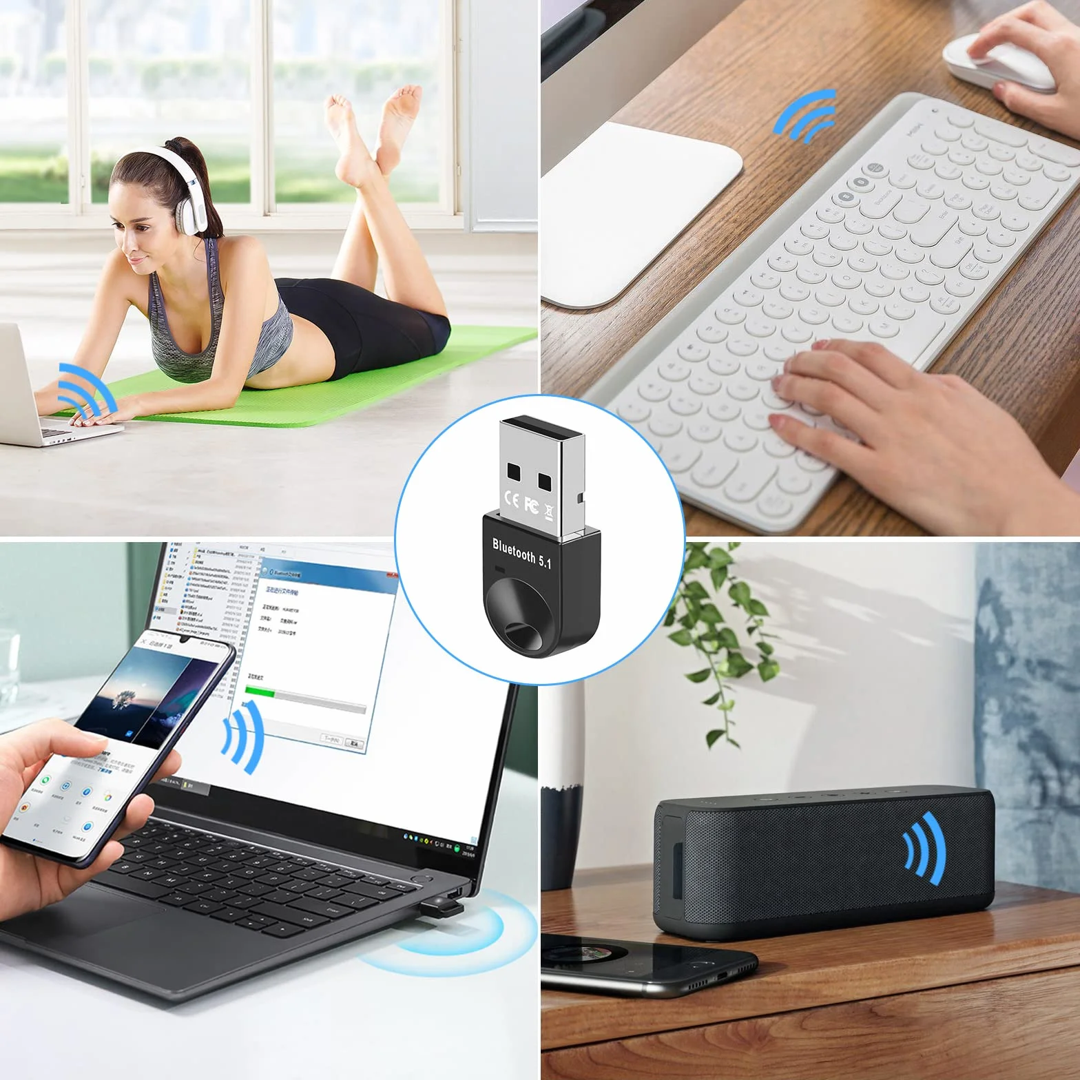 Adattatore Bluetooth USB 5.1, Chiavetta Bluetooth per PC Laptop EDR Dongle USB Bluetooth Compatibile con Windows 11/10/8.1/7