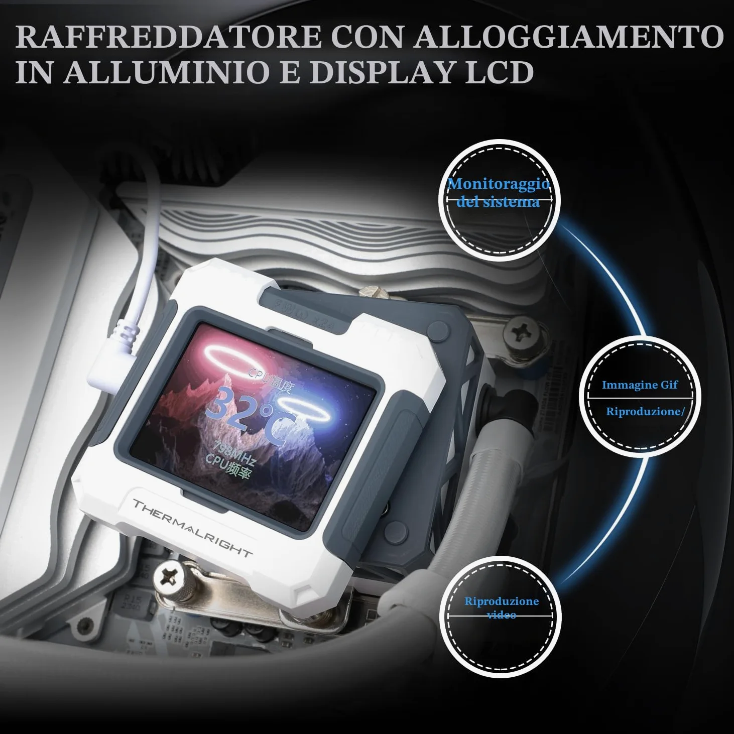 Thermalright FW 360 - Raffreddamento ad Acqua ARGB Bianco Con 3 Ventole PWM, Schermo LCD IPS 320 x 240, 360mm AIO CPU Liquido per AMD/Intel