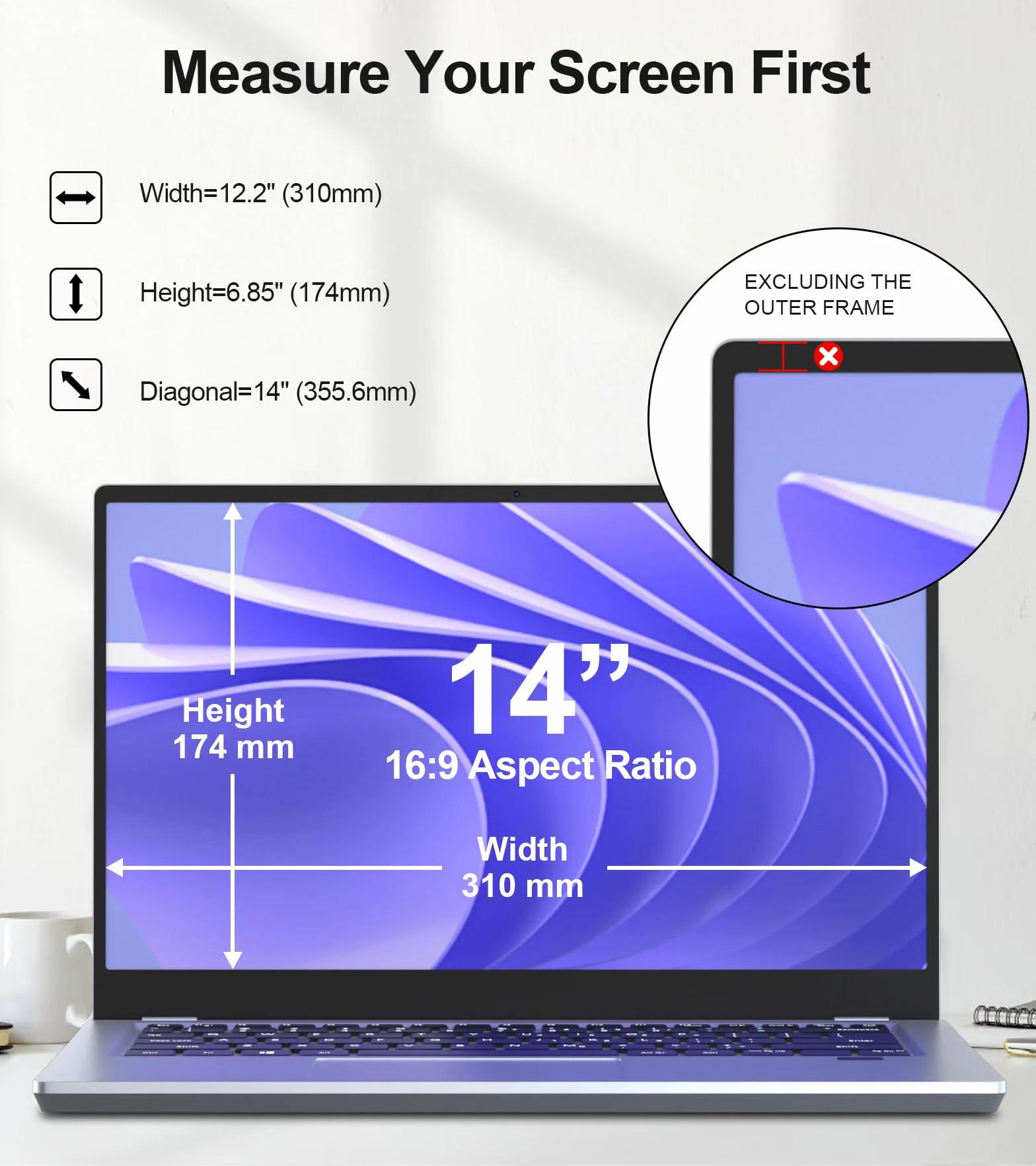 STARY Protezione Privacy Laptop 14 Pollici 16:9, Laptop Filtro Privacy Schermo Compatibile con HP/dell/Acer/Lenovo/Thinkpad/Samsung/ASUS, Rimovibile Antiriflesso Pellicola Protettiva Schermo per 14"
