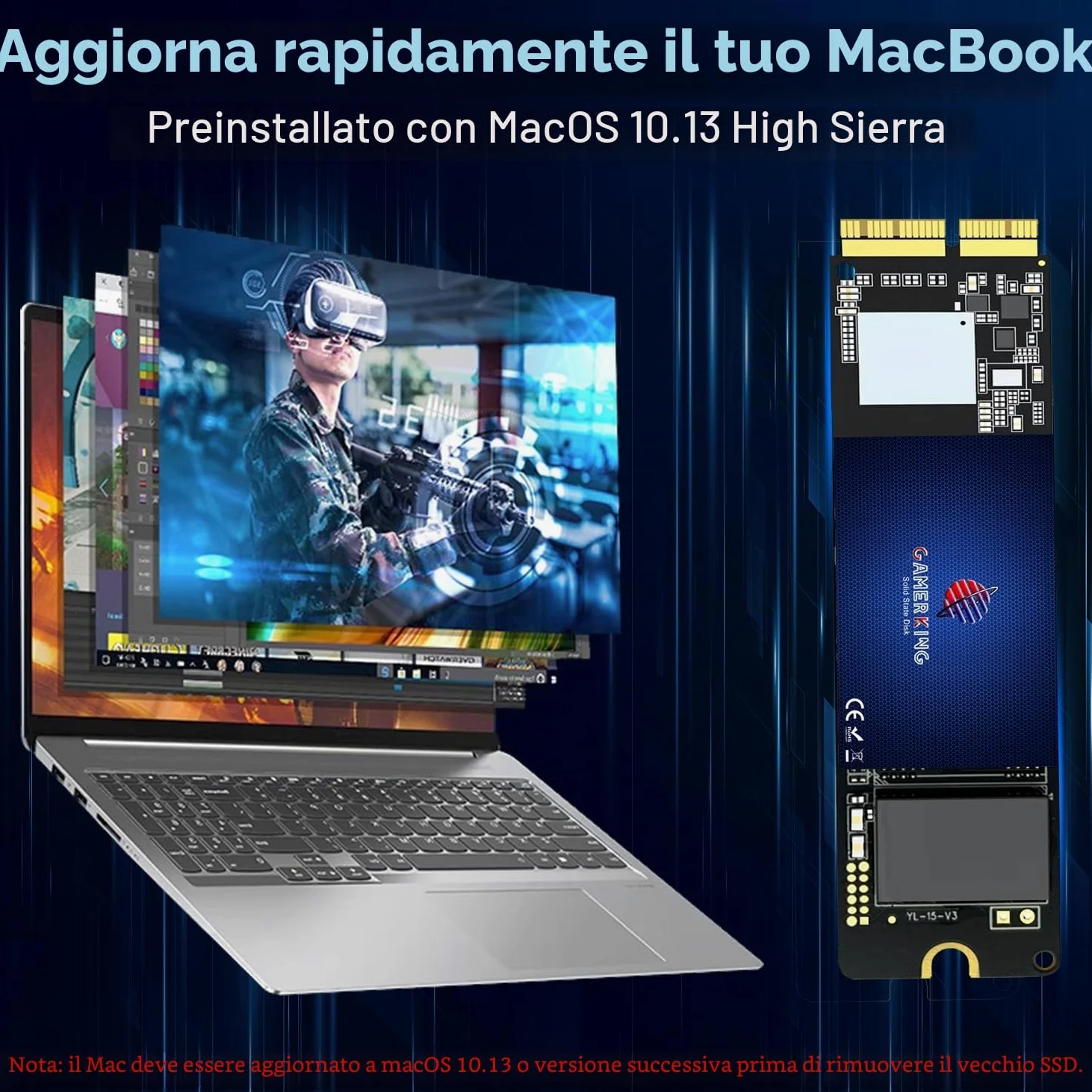 GAMERKING SSD 256GB Interno M.2 NVMe per Apple MacBook Air A1465 A1466 (2013-2015, 2017), MacBook Pro A1502 A1398 (Retina, 2013-2015), 3D NAND TLC Unità a Stato Solido per gli Aggiornamenti MAC