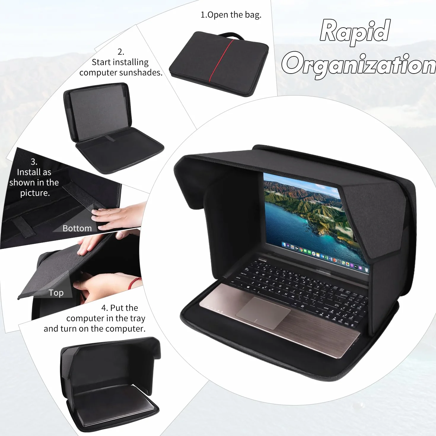 Parasole per computer portatile, protezione solare abbagliante per la privacy, borsa parasole per computer per lavorare all'aperto, pieghevole, copertura esterna per computer da 15 a 16 pollici
