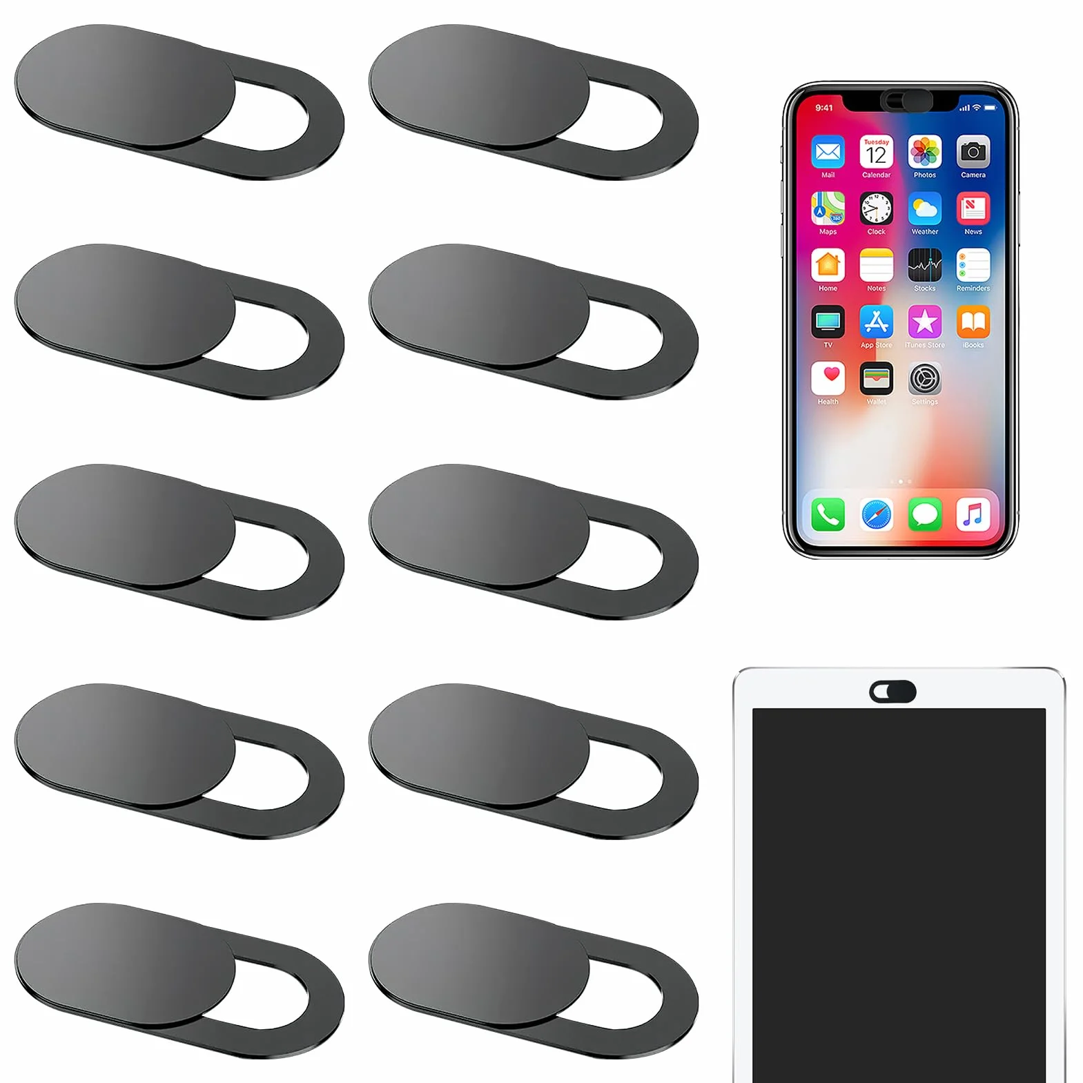 Copri Webcam Portatile, 10 Pezzi, Compatibilità Universale con PC Laptop Smartphone Tablet MacBook iPad iPhone, Soluzione Privacy (Nero)