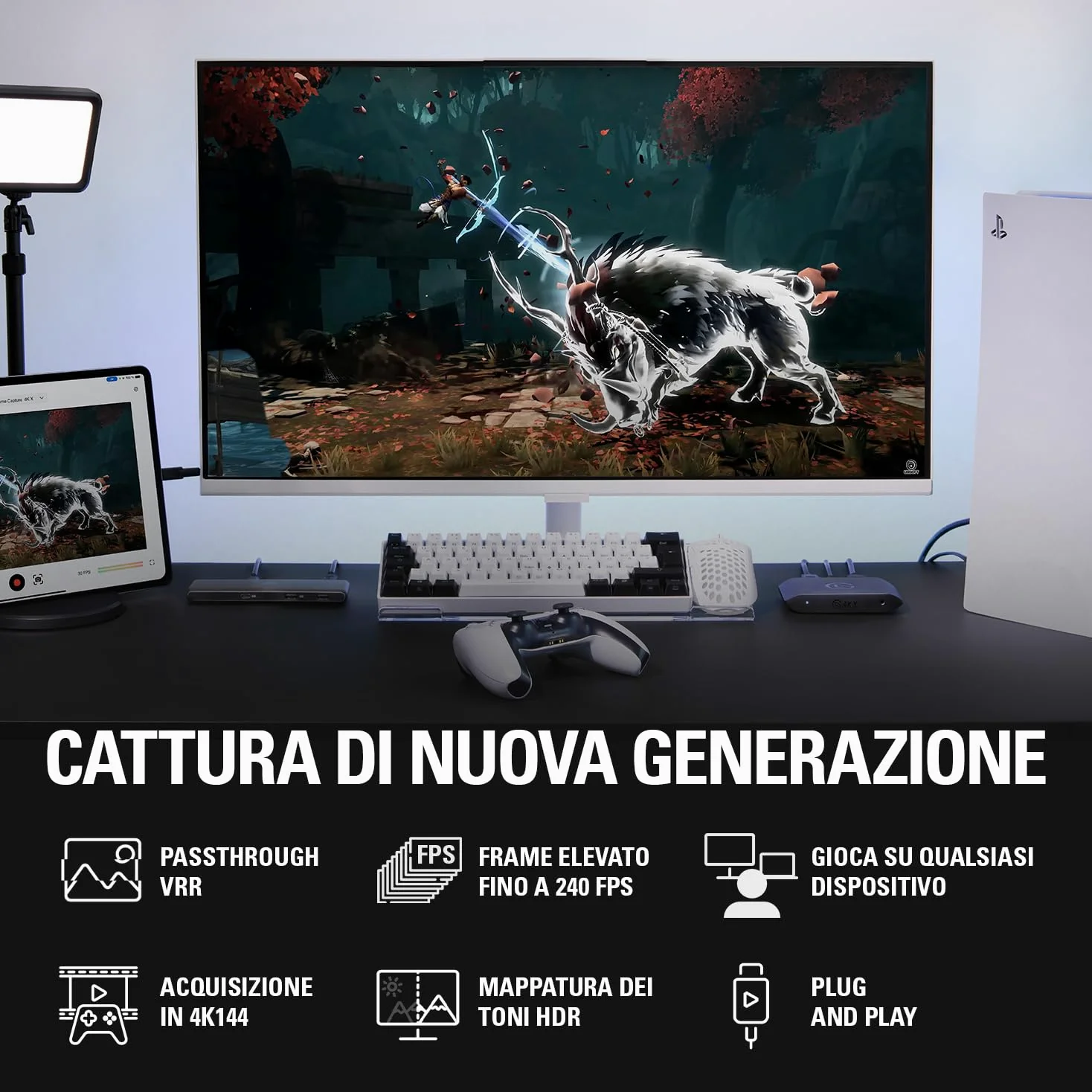 Elgato 4K X - Cattura 4K144 con Latenza Ultra-Bassa su PS5|Pro, Xbox Series X|S, Nintendo Switch 2, OBS e Altro, HDMI 2.1, VRR, HDR10, USB 3.2 Gen 2, per Streaming, Compatibile con PC|Mac|iPad