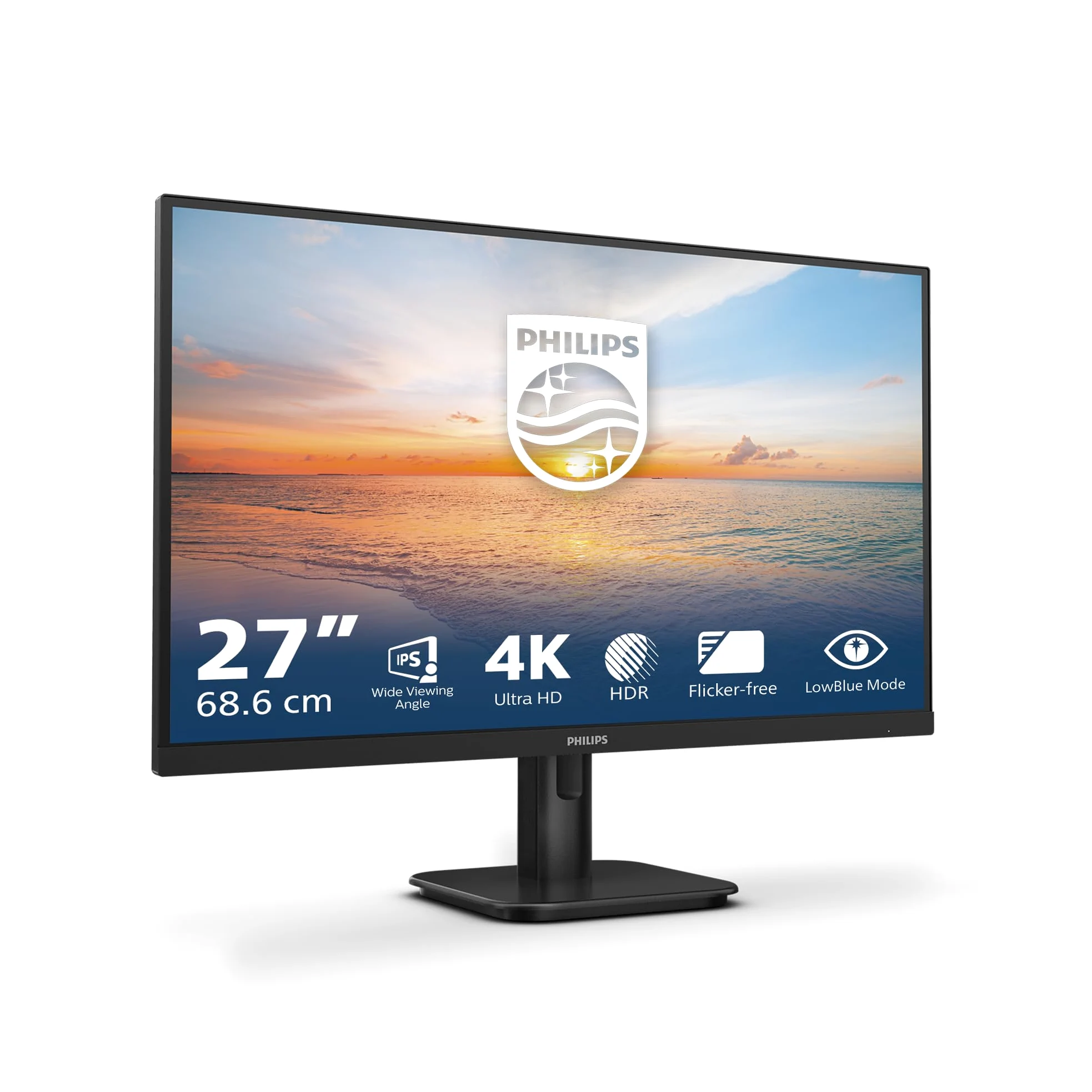 PHILIPS Monitor 27E1N1800A 27 pollici 3840x2160, UHD, 60Hz, IPS Panel, 4ms GtG, Speakers, (HDMI2x 2.0 DP 1x 1.4) HDR10, Nero