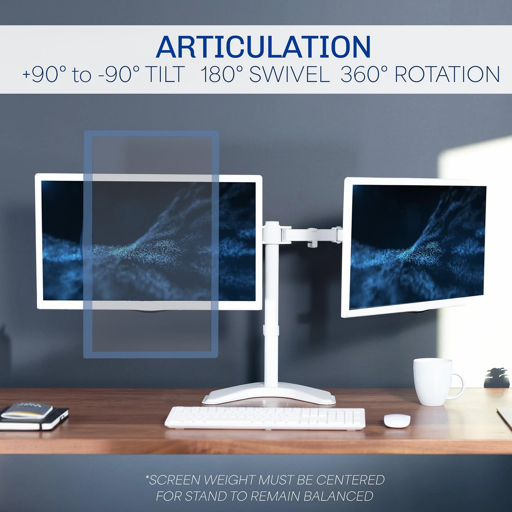 VIVO Supporto per monitor LCD a doppio LED, supporto da scrivania per 2 schermi fino a 27 pollici, braccio completamente regolabile resistente con VESA max 100x100mm, bianco, STAND-V002FW