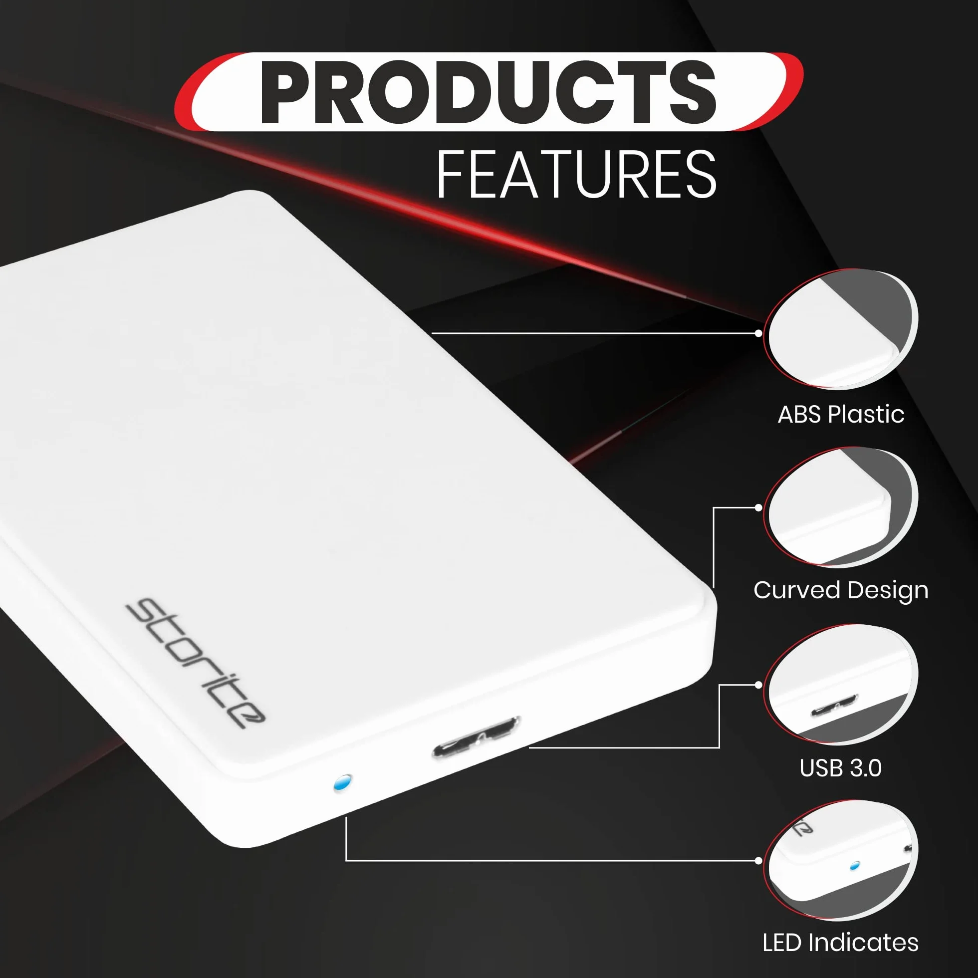 Storite Disco rigido esterno 1 TB HDD USB 3.0 ultraveloce e sottile per espansione dati e backup - Disco rigido portatile compatibile con Mac, laptop, PC e console di gioco (bianco)
