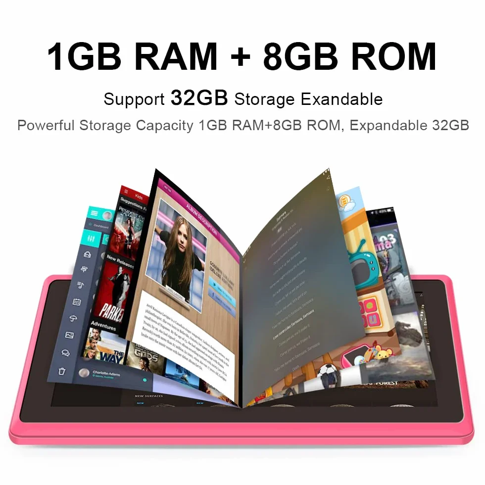 7 Pollici Tablet PC, Android 5.0 Quad Core, 1GB RAM 8GB ROM, Doppia Fotocamera, Touchscreen Capacitivo, WiFi, Bluetooth, Nero