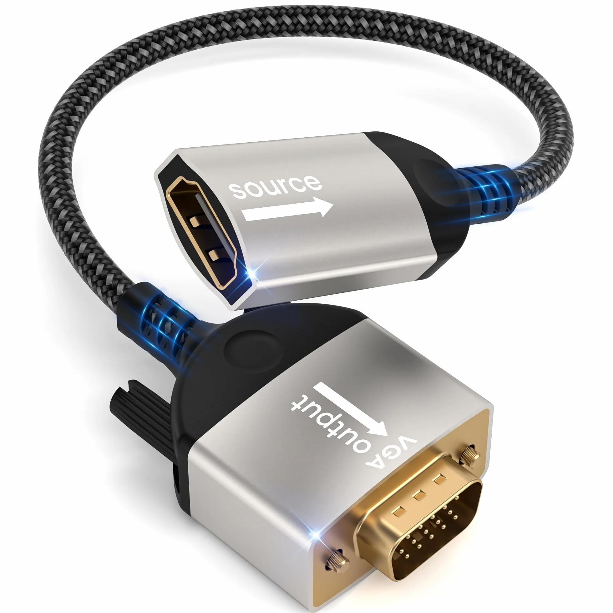 Adattatore HDMI a VGA,adattatore HDMI femmina a VGA maschio unidirezionale 1080p intrecciato in nylon per computer,monitor/TV vga per laptop,PC,chiavetta TV,HDTV,lettore DVD,monitor,proiettore
