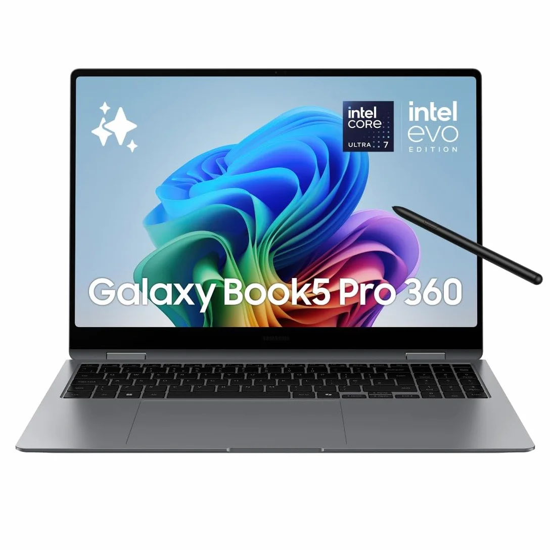 Samsung Galaxy Book5 Pro 360 16", Garanzia 3 anni, AI PC, Processore Intel Core Ultra 7 Serie 2, 16GB RAM, 1TB SSD, Display touch 3K Dynamic AMOLED 2X, S Pen, Windows 11 Home, Copilot+ PC, Gray [ITA]