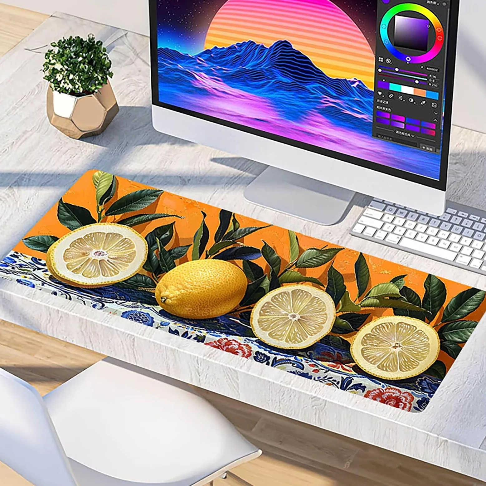 Tappetino Mouse XXL 1500 x 800 mm, Tappetino Mouse Frutta, Gaming Mousepad Migliorare la Velocità e la Precisione, Mouse Pad con Base in Gomma Antiscivolo, Ufficio Accessori Gaming, Giallo 7-2837