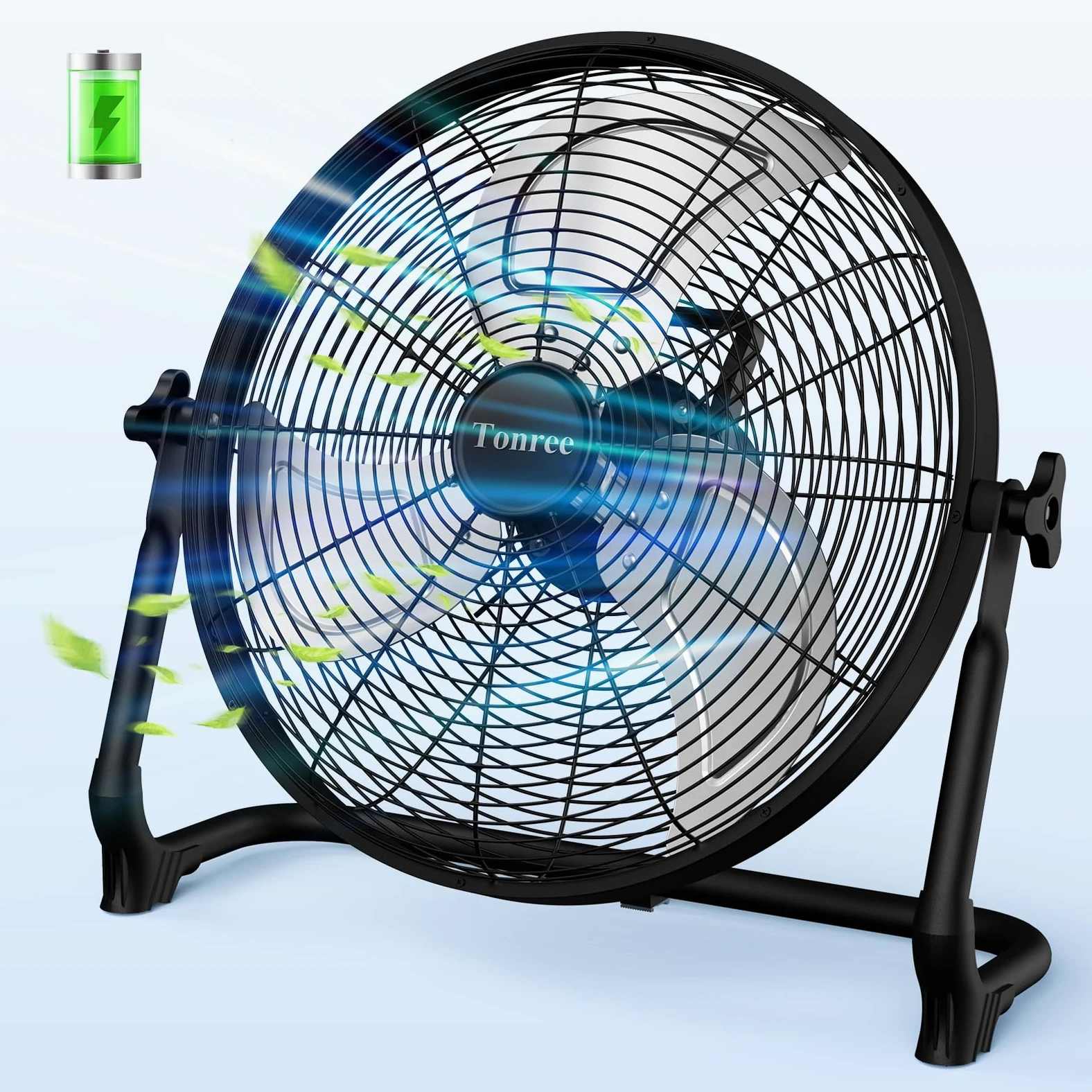 Ventilatore da pavimento portatile da 45,7 cm, a batteria, ricaricabile ad alta velocità, ricarica USB per telefono, durata 12-60 ore, silenzioso, wireless, flusso d'aria, per campeggio, casa