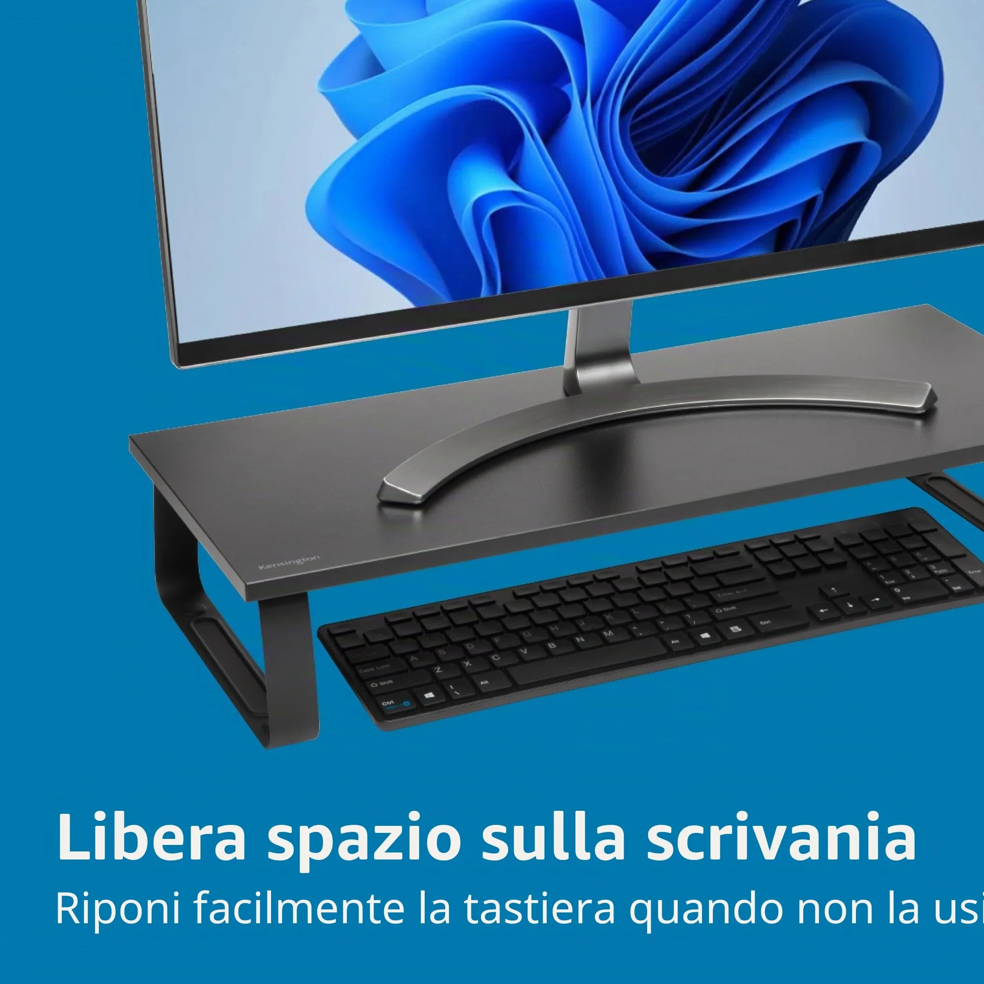 Kensington Supporto per monitor extra largo, rialzo ergonomico in metallo per monitor da scrivania, fino a 32 pollici e 20 kg, per PC, schermi, iMac, laptop, stampanti (60 x 12 x 26 cm) K55726EU Nero