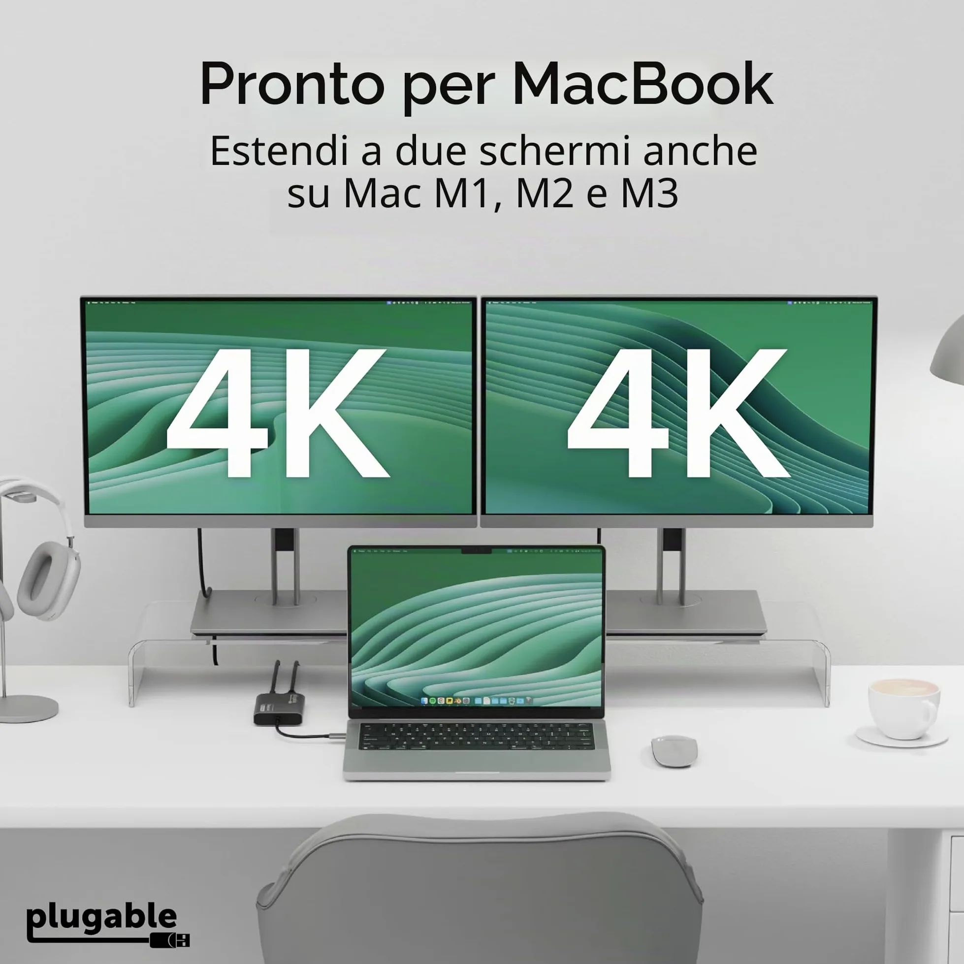Plugable Technologies USBC-6950M adattatore grafico USB 3840 x 2160 Pixel Argento (Plugable USB-C Dual 4K HDMI Adapter)