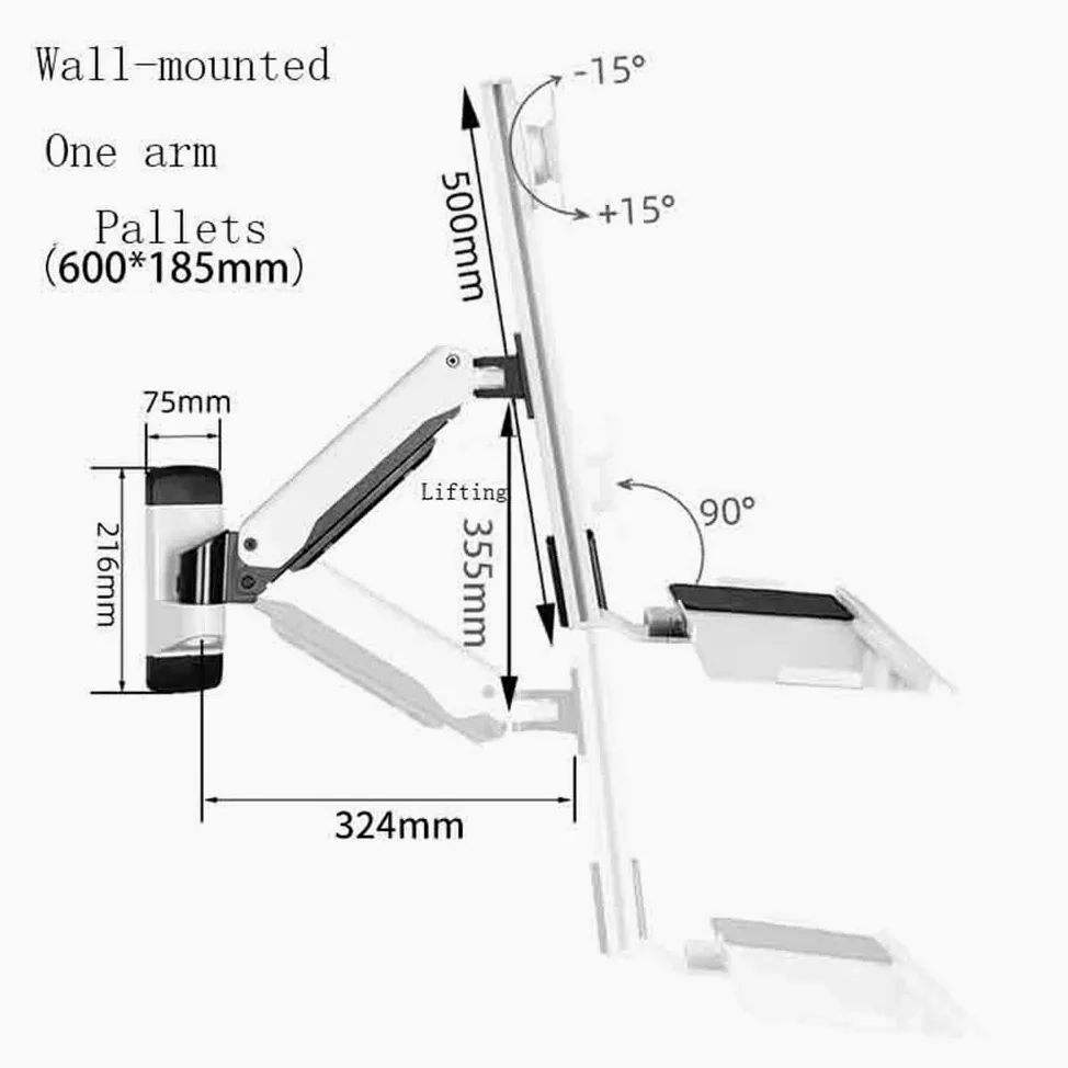 Supporto da Parete per Monitor da Ufficio, Braccio Singolo con Vassoio, per Schermi da 15 A 27 Pollici, Accessori da Scrivania.