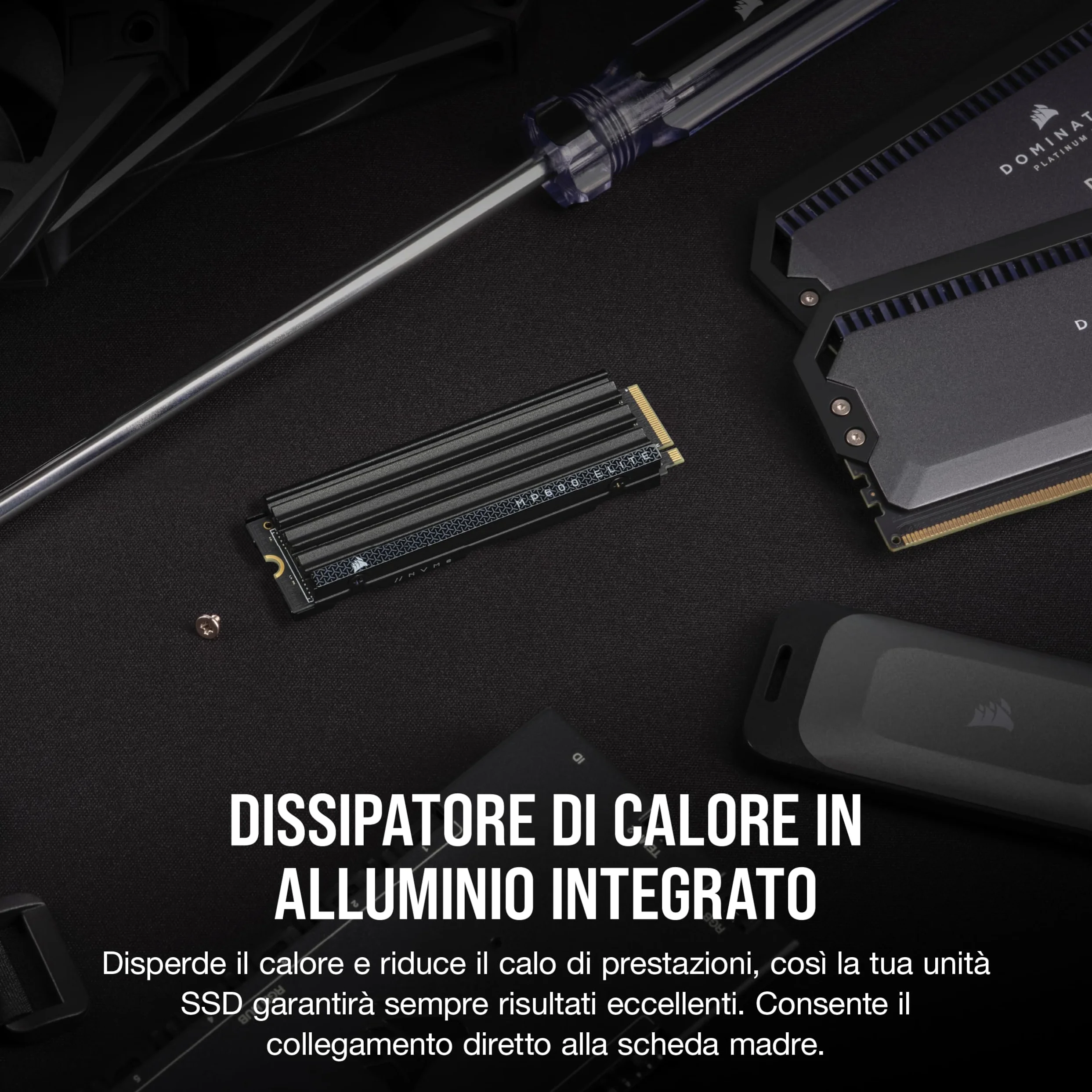 CORSAIR MP600 ELITE 4TB M.2 PCIe Gen4 x4 NVMe SSD con Dissipatore Incluso – M.2 2280 – Fino a 7.000 MB/sec in Lettura Sequenziale – NAND 3D TLC ad Alta Densità – Nero