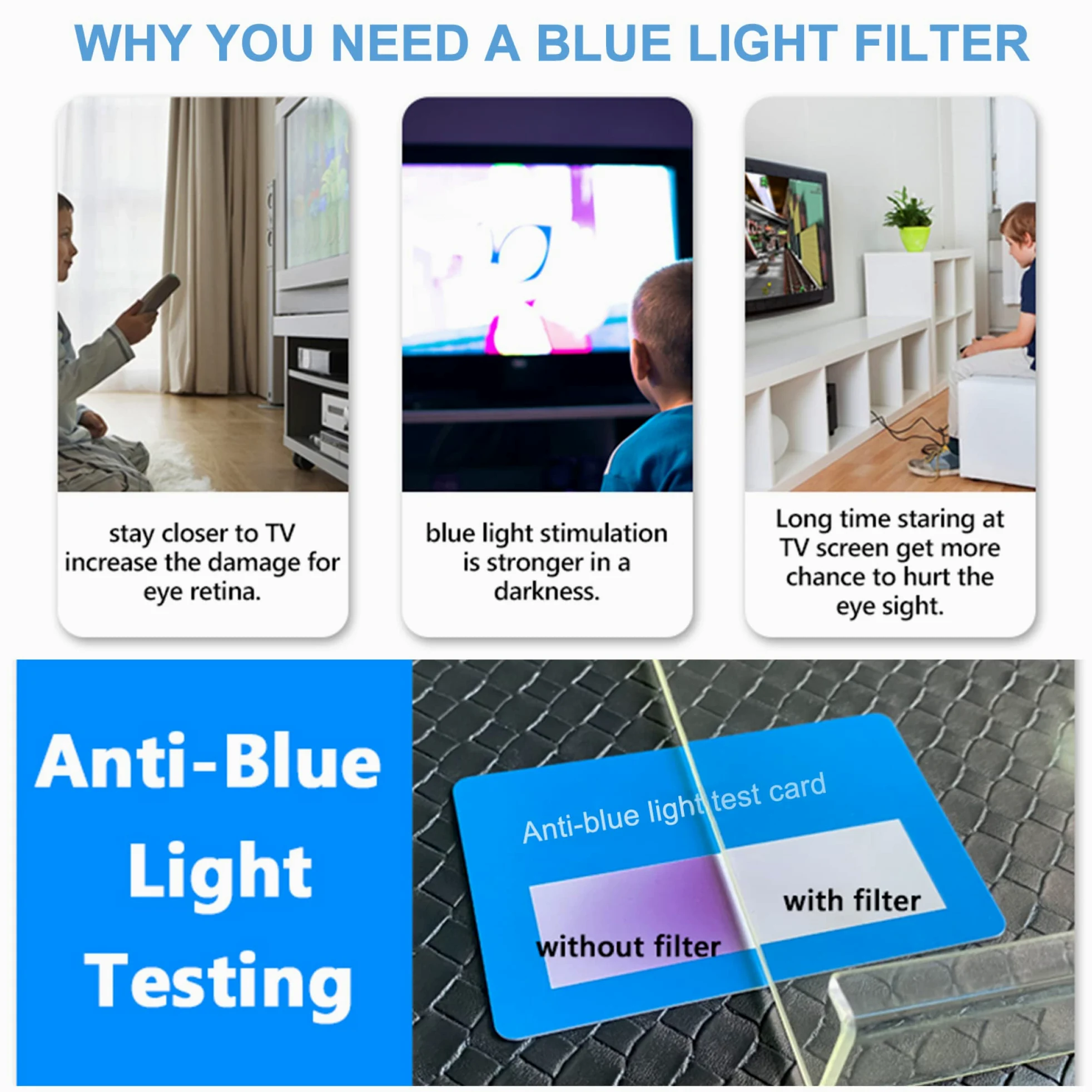Pellicola protettiva anti luce blu per TV da 43-75 pollici, universale per monitor, antigraffio, antiriflesso, con filtro di protezione per gli occhi, superficie opaca, anti(60 pollici 1327x749 mm