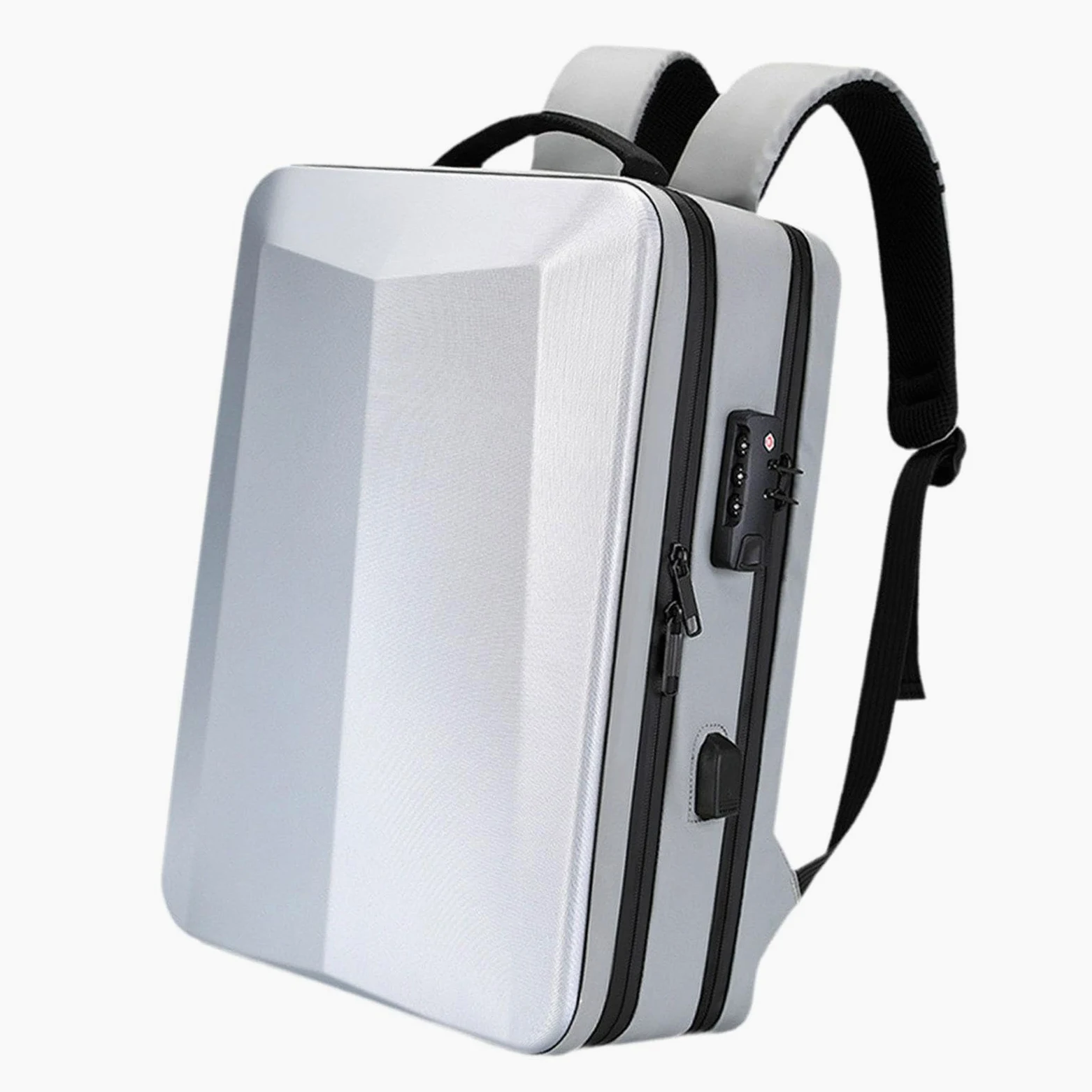 Zaino Laptop Rigido Zaino Gaming Computer Daypack Porta USB Bloccaggio Materiale PP Anticollisione Traspirante Adatto per Studenti Pendolari, Argento 17 Pollici
