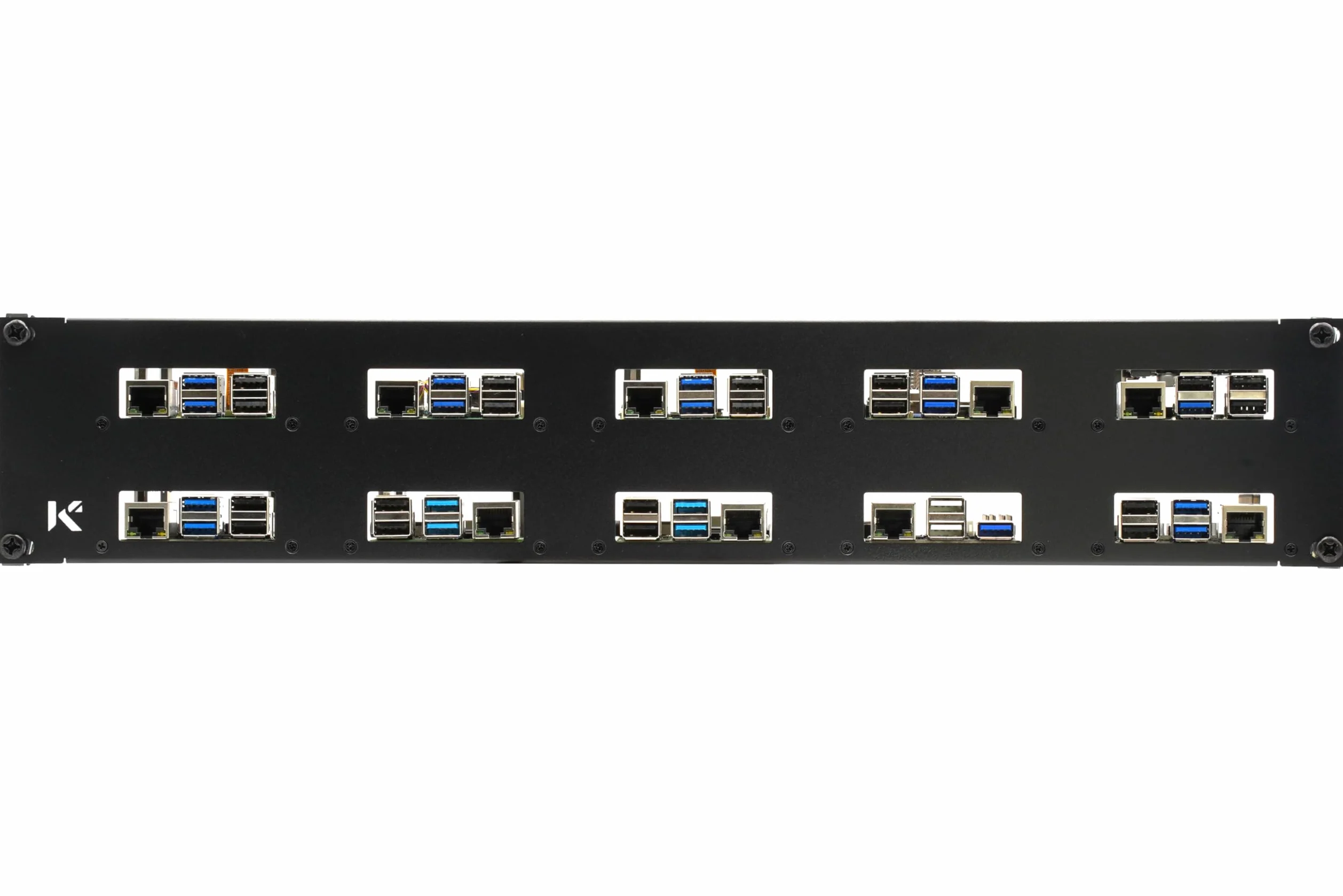 KKSB Pannello rack 2U per Raspberry Pi da 19-inch (19"), contiene 10 schede, supporta cappelli e dispositivo di raffreddamento ufficiale Raspberry Pi