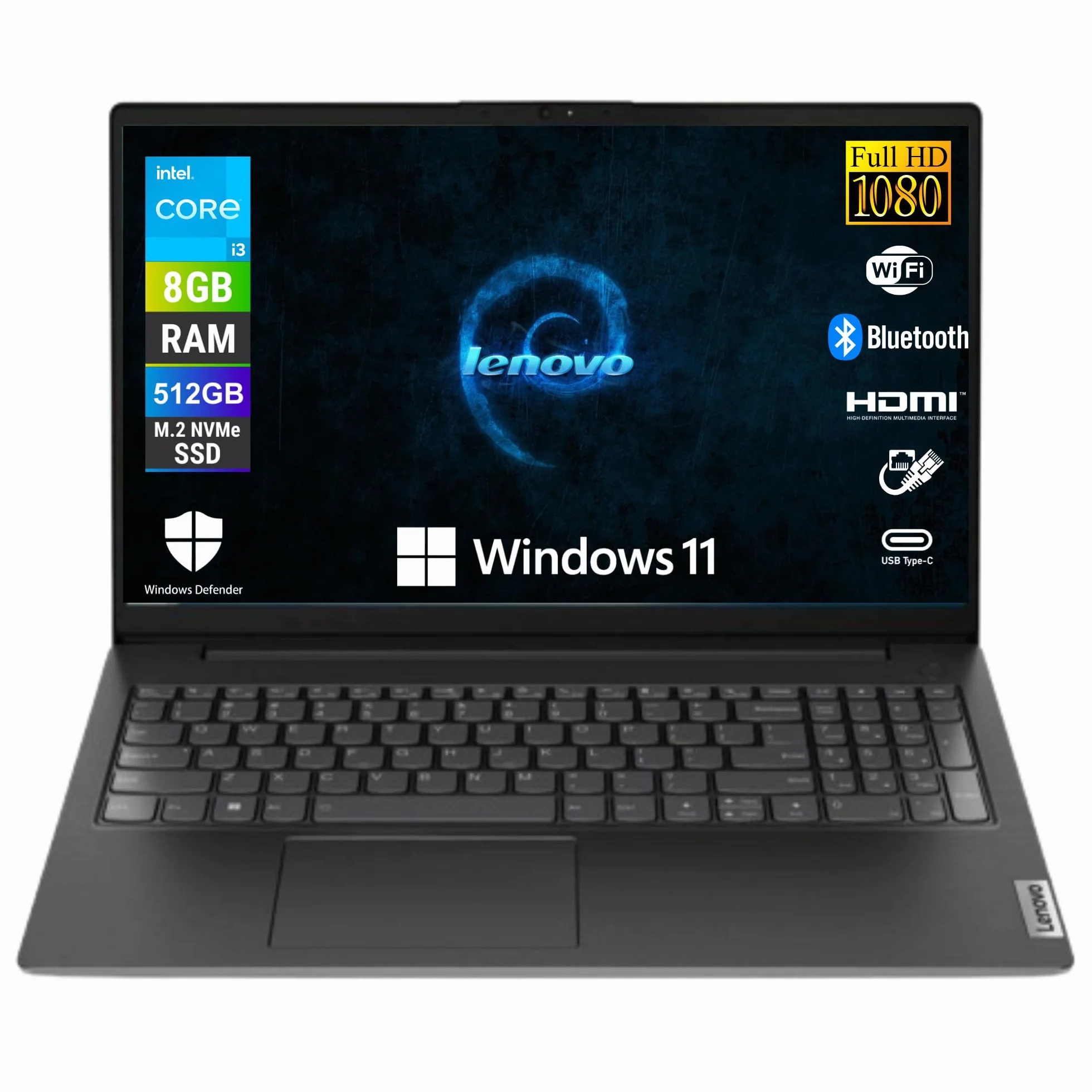 Lenovo Notebook 15,6" Full HD Intel i3-1315U 8GB DDR5 512GB SSD NVMe Win 11 Pro