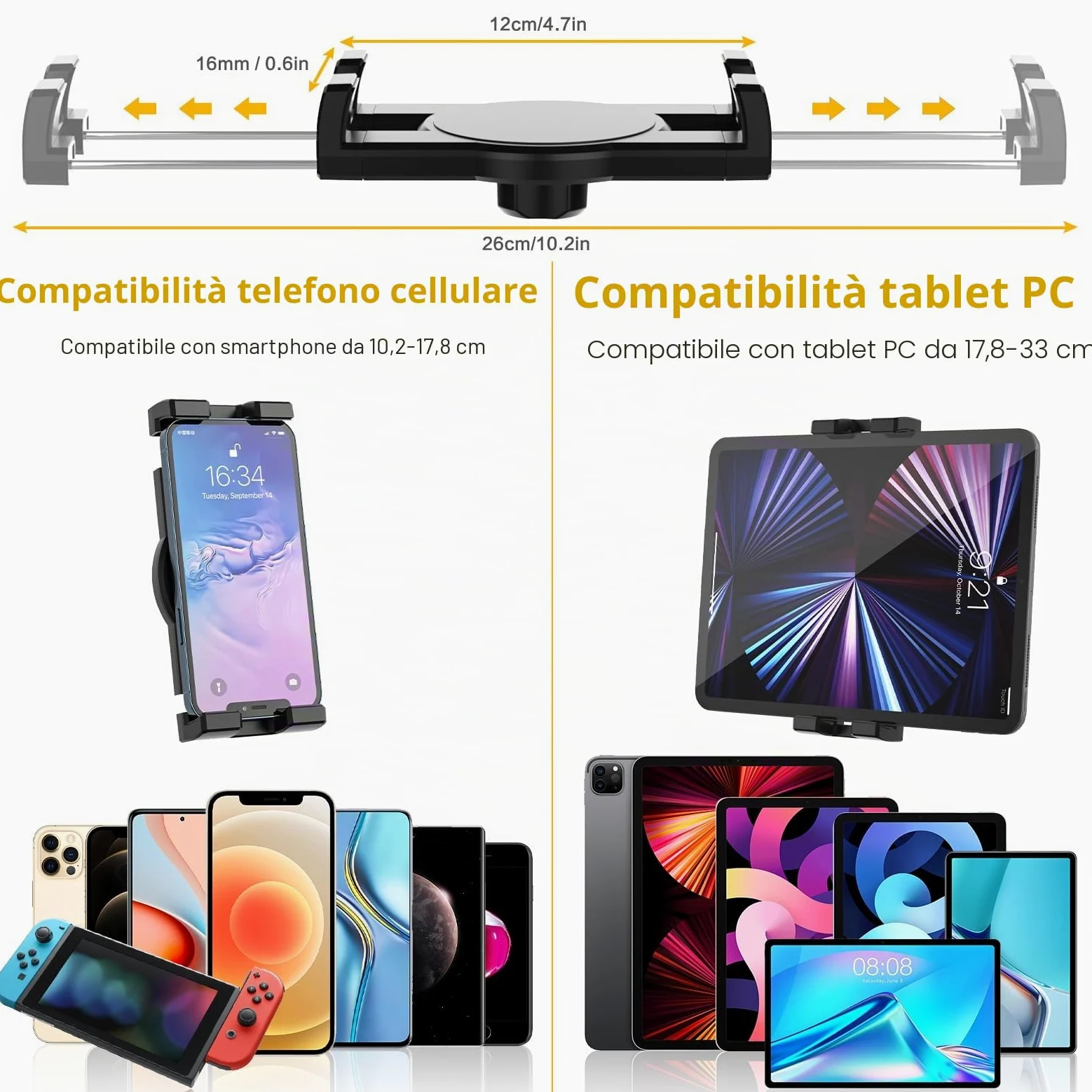 Supporto Tablet Auto Bocchette Aria, Porta Tablet Macchina Presa D'aria | Clip di Aggiornamento Non Agitare Mai - per iPad Mini Air Pro, Galaxy Tab, Kindle Fire, Telefono, 4-13"