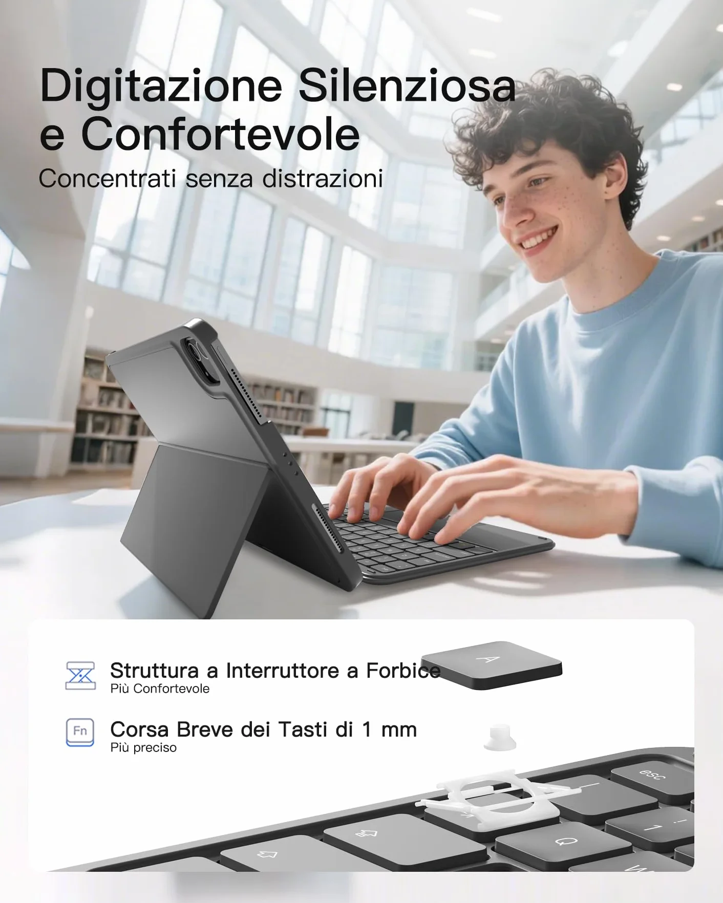 Inateck Custodia Tastiera per iPad 11a/10a Gen, iPad 10a (10,9")/11a Gen (2025 A16), Air 11" M4/M3/M2, Air 6/5/4a, Pro 11 4a-1a, Tastiera Ultralight Rimovibile con Touchpad, Grigio AceTouch