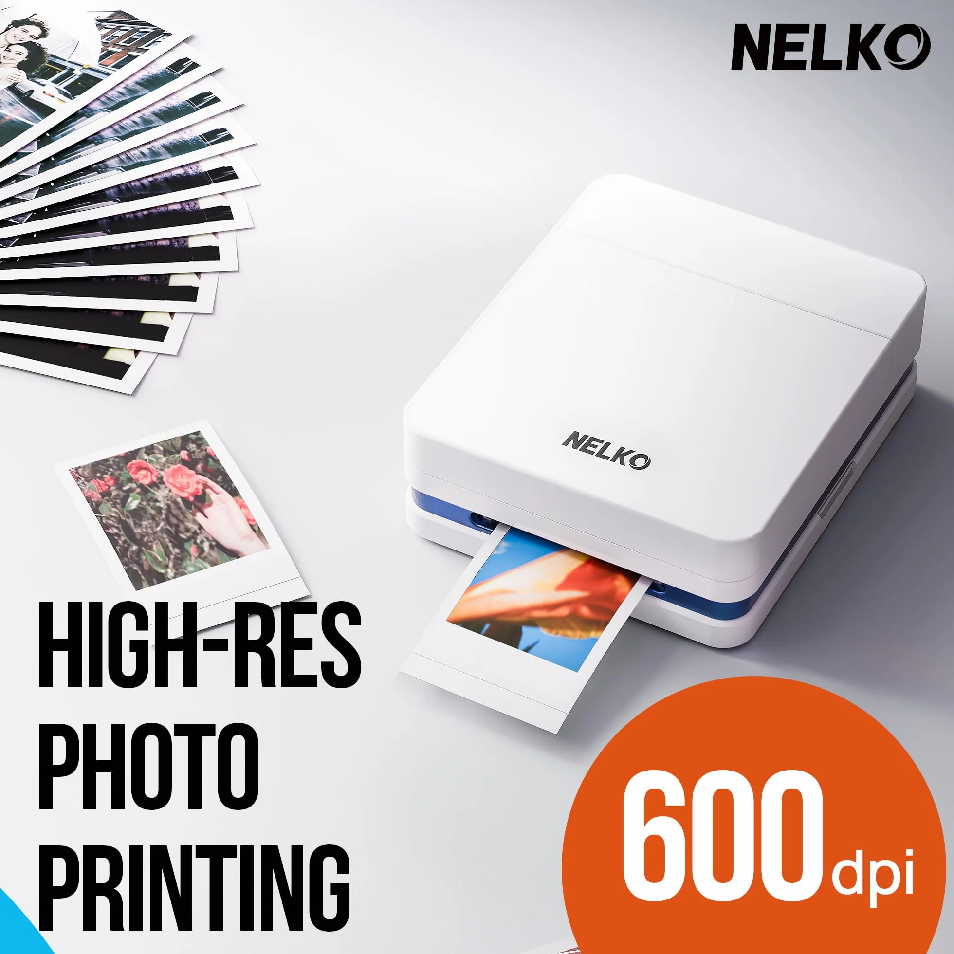 Nelko PP01 Stampante fotografica portatile con 100 fogli di carta e cartuccia d'inchiostro, stampa fotografica istantanea con retro adesivo per iOS/Android, mini stampante tascabile con divertente app