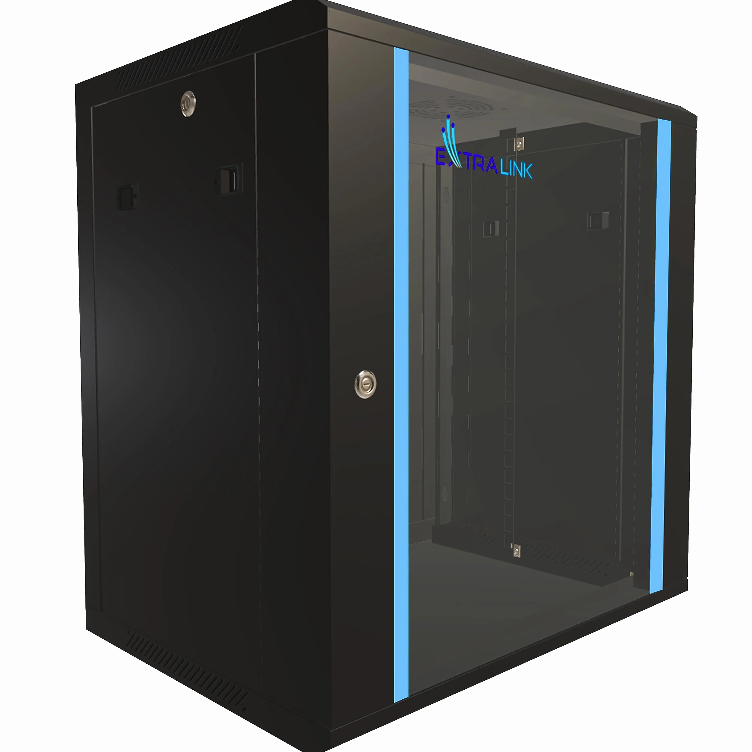 EXTRALINK Rack 19 cali 12U 600x450 mm szafa montażowa ścienna podłogowa 60 kg drzwi szklane 180° czarny