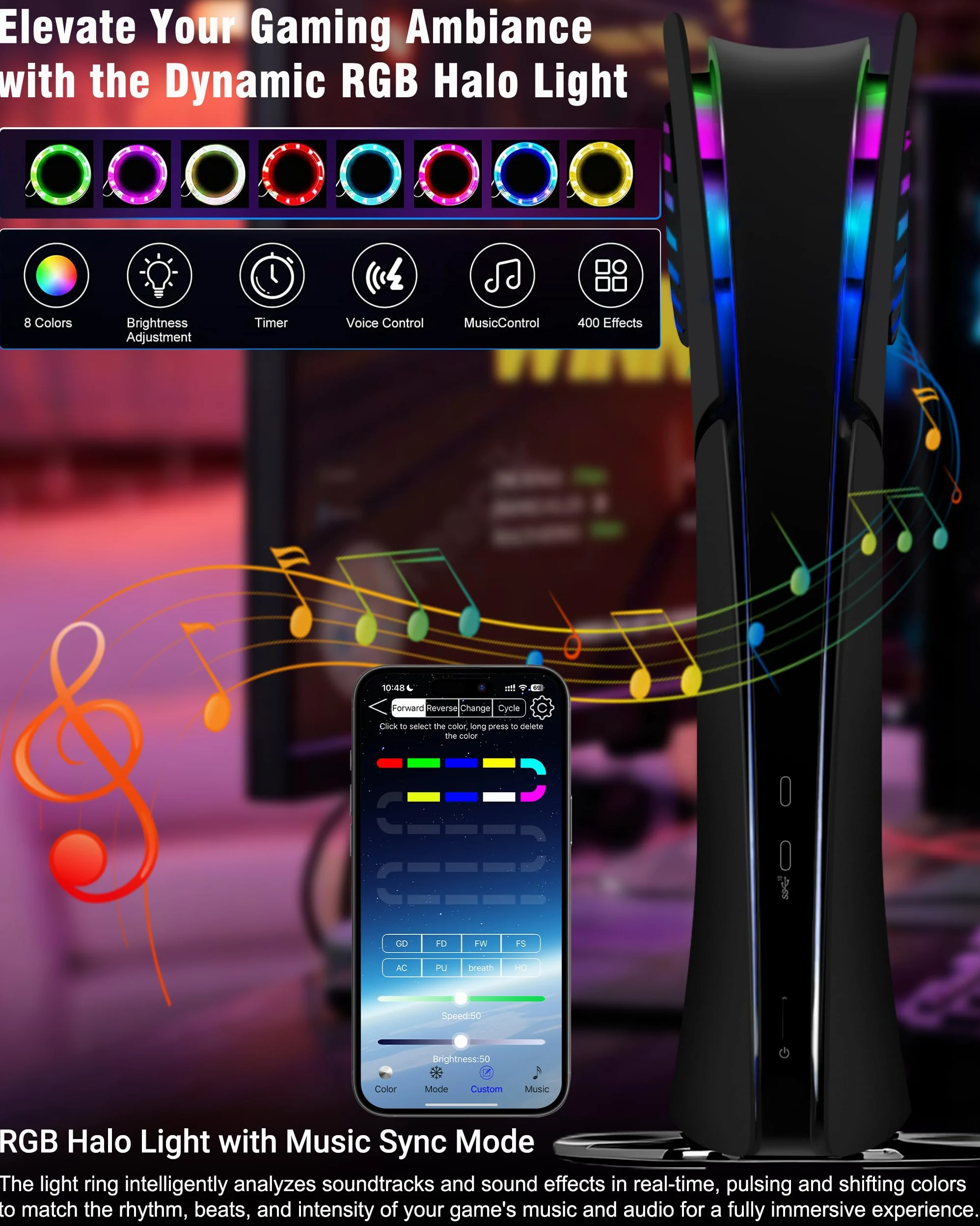 Joso Pannello frontale per PS5 Slim Digital Edition, custodia di ricambio antigraffio antipolvere con anello RGB, copertura adatta per PS5 Slim Digital Version, piastre per PS5 Slim Accessori - Nero