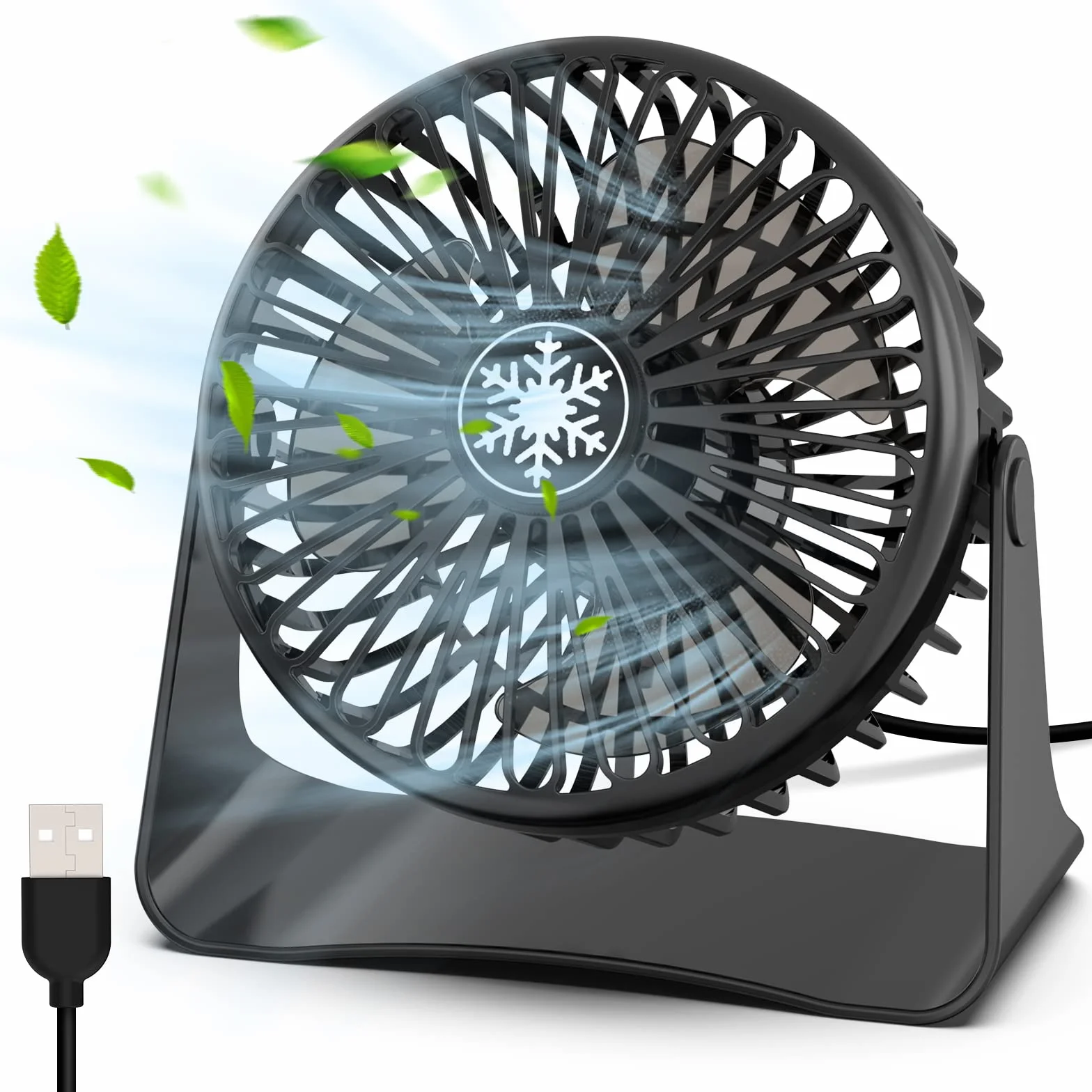 OUILA Ventilatore USB, Mini Ventilatore Portatile, 3 Velocità Regolabile & Ventilatore Silenzioso, Copertura Rimovibile Della Ventola, Alimentazione USB, Adatto per Desktop, Auto, Ufficio, Casa, Viagg