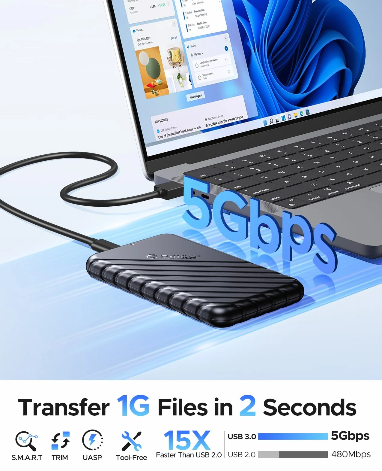 ORICO Custodia Esterna per Hard Disk 2,5 pollici, Case HDD/SSD SATA USB 3.0(6Gbps) compatibile con Unità da 7mm/9,5mm, Supporta UASP e TRIM, Installazione Senza Attrezzi – Nero 25PW1-U3