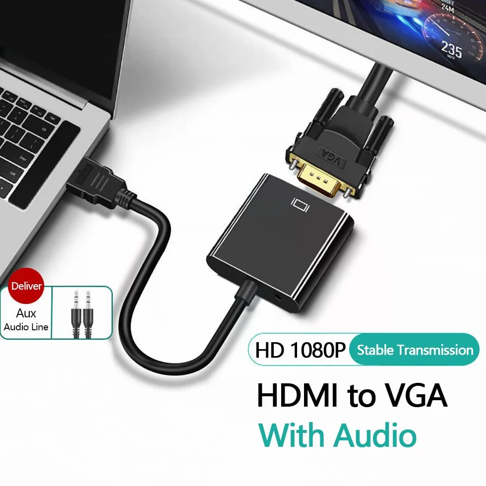 Vinmooog Adattatore HDMI a VGA Cavo HDMI su VGA adattatore hdmi vga,1080P cavo hdmi vga adattatore hdmi in Oro con porta audio da 3,5mm per Pc,Laptop,Proiettori,PS4/3