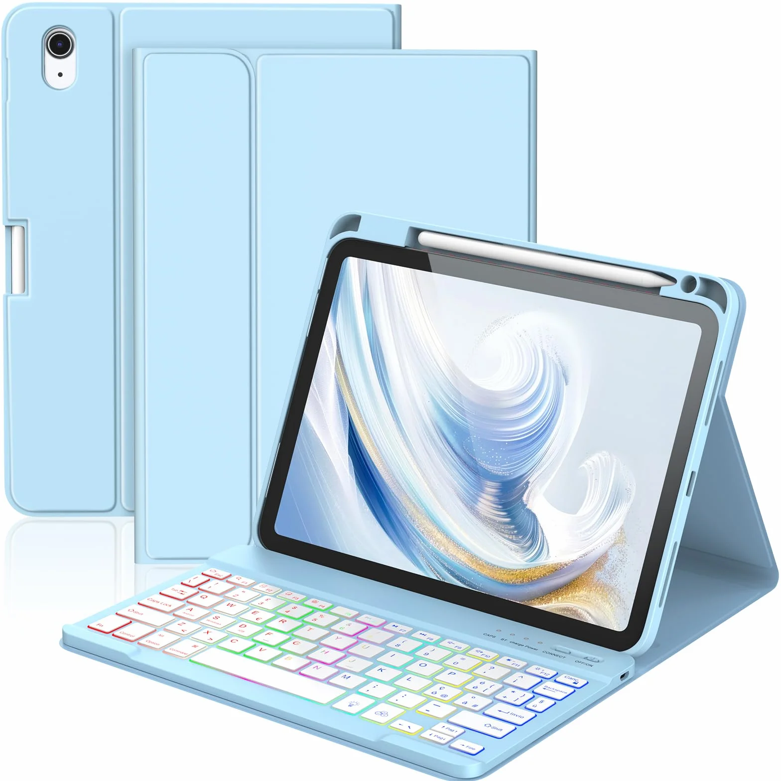 KBCASE Custodia Tastiera per iPad A16 11/10 Generazione,Cover iPad A16 11/10 Generazione con Bluetooth Tastiera (11/10.9 Pollici, 2025/2022), Italiano QWERTY,con Portapenna,Blue