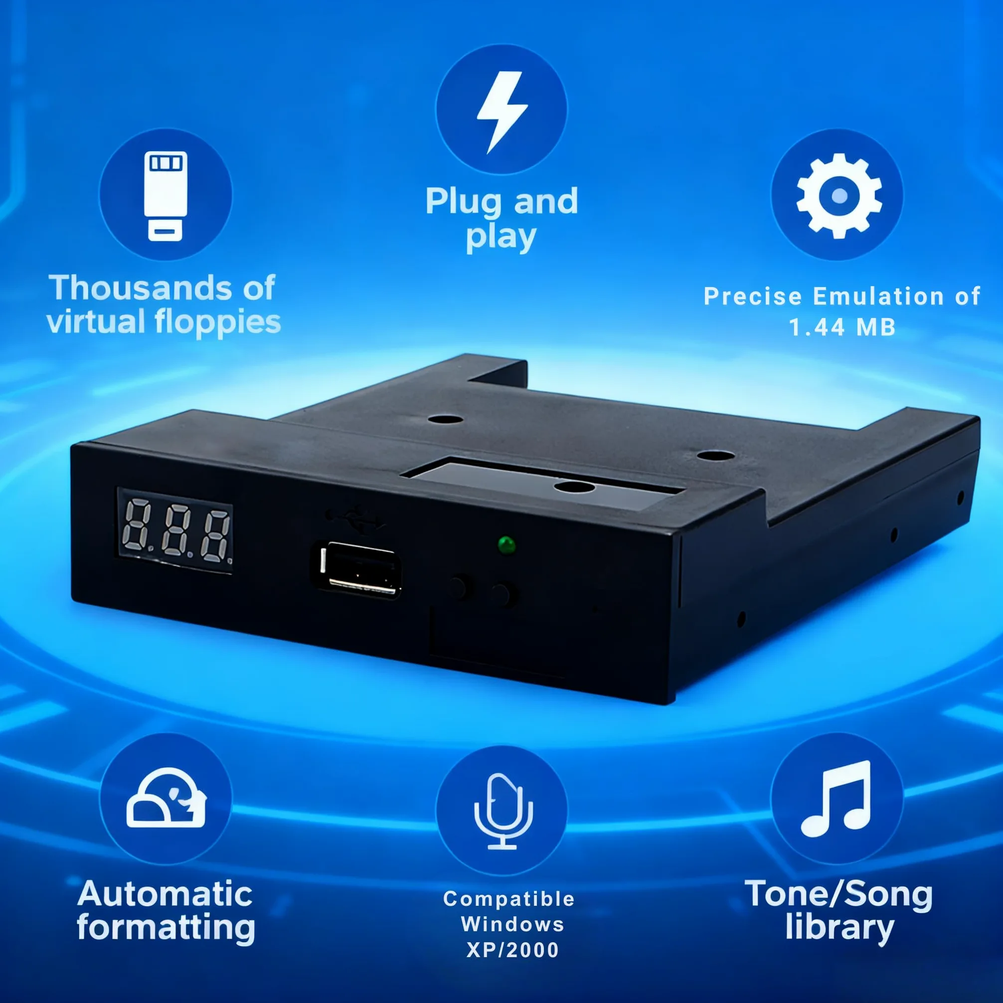 Emulatore per unità floppy SFR1M44-U100, 1,44 MB 3,5" USB Floppy Unità floppy con USB SSD Floppy Emulator compatibile con tastiere musicali e organi elettronici, nero