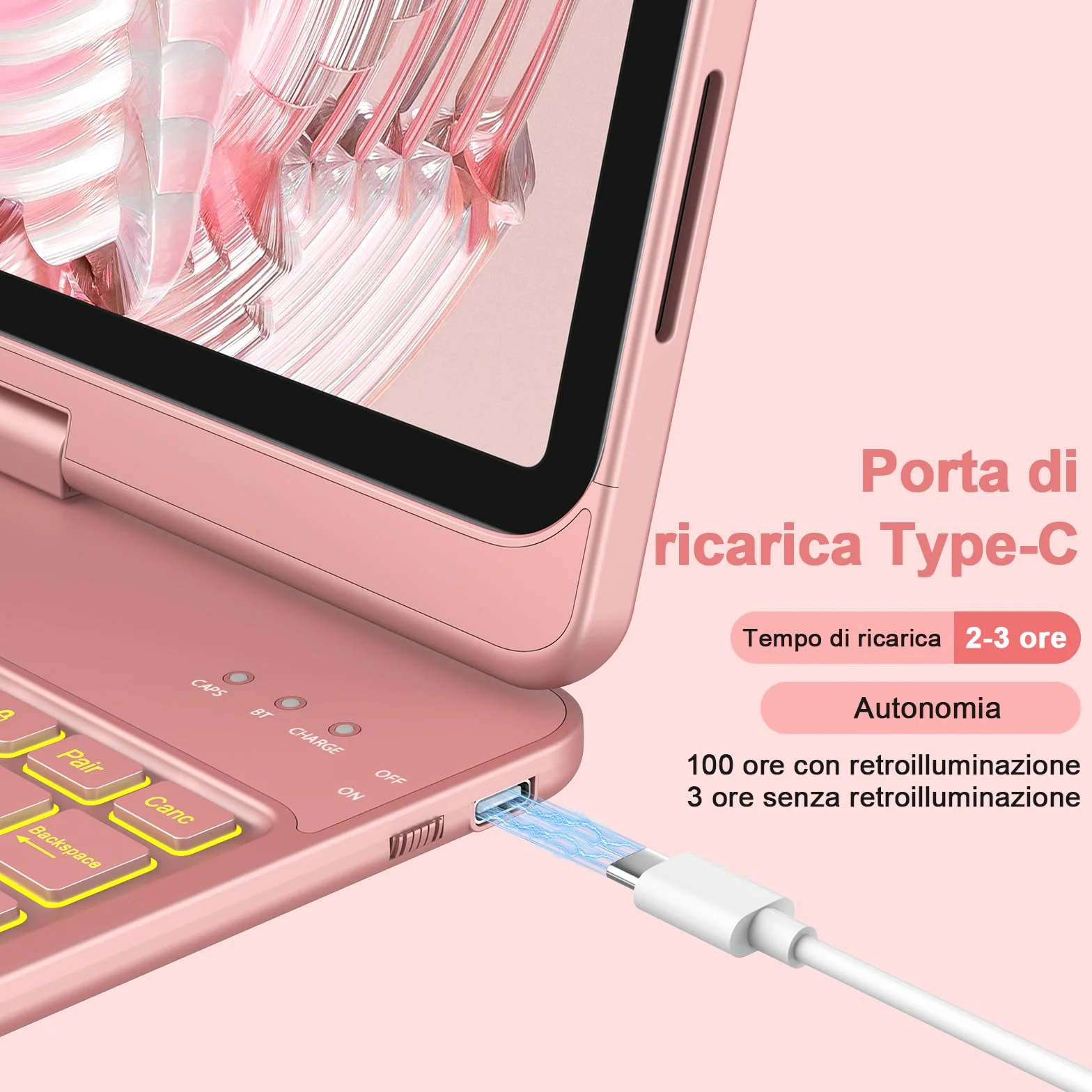 KBCASE Tastiera per iPad 10 Generazione /A16 11 Generation (11/10.9 pollici, 2025/2022),Rotazione 360 Cover con Bluetooth Tastiera Touchpad per iPad 10/11Gen con 7 Colori Illuminato,Italiano QWERTY