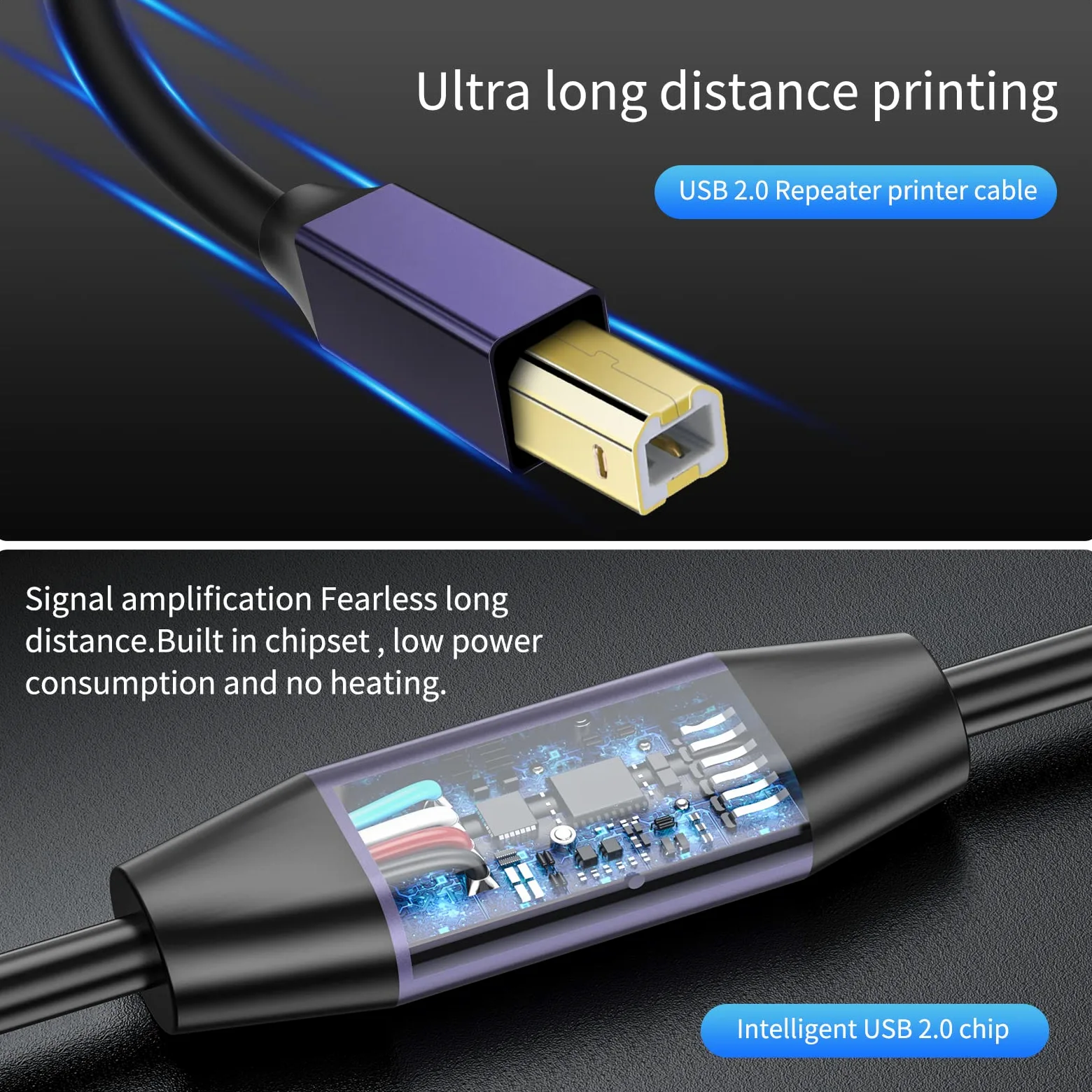 Cavo per stampante USB 2.0 attivo da 15,2 m, da maschio a B maschio, ad alta velocità, per stampante, scanner, ripetitore, per HP, Canon, Lexmark, Epson, Dell, Samsung, ecc