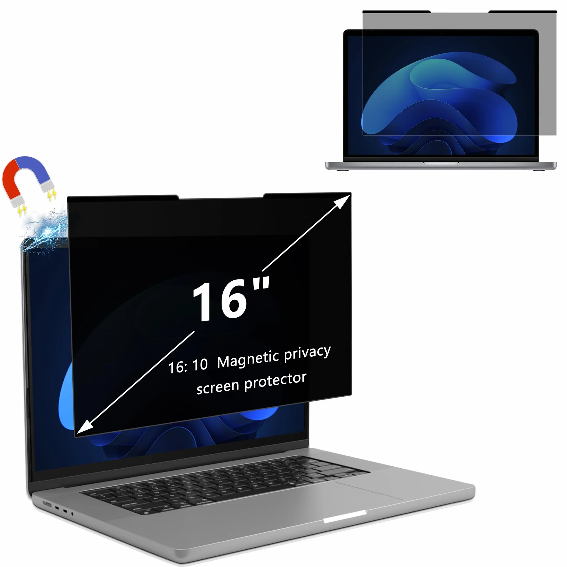 Pellicola Magnetica per Privacy da 16 Pollici 16:10, Anti-Luce Blu, Antiriflesso, Antigraffio, Bifacciale, Rimovibile Pellicola Privacy per Laptop (16 pollici 16:10-351 x 225 mm)