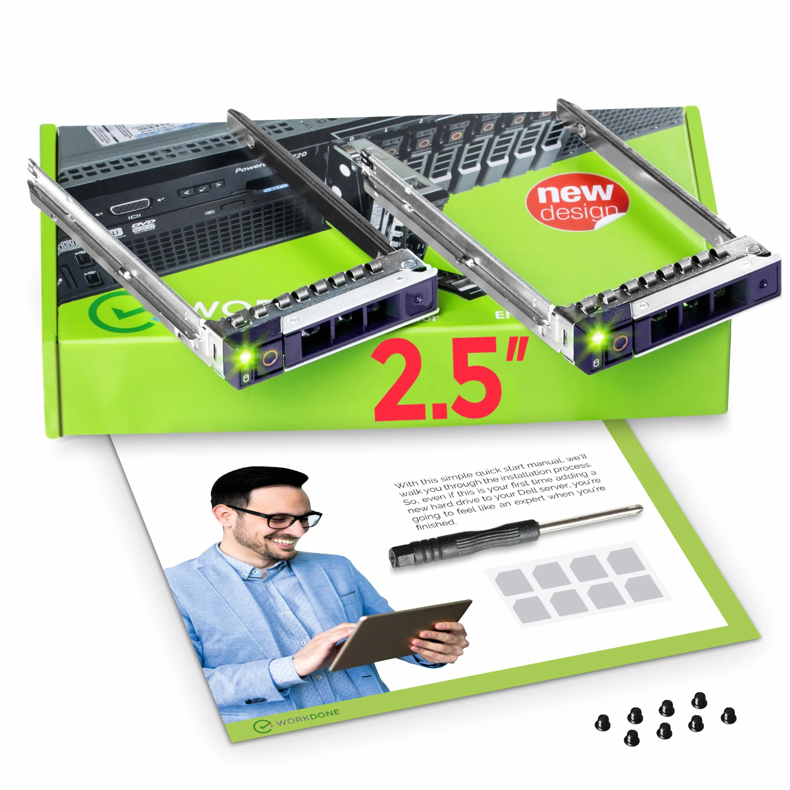WorkDone 2 pezzi Caddy per disco rigido da 2,5 pollici Compatibile con PowerEdge Dell - R440 R640 R740 R740xd R940 R7415 R7425 DXD9H di 14° generazione - Vassoio della staffa Hot Swap SSD SAS NVMe